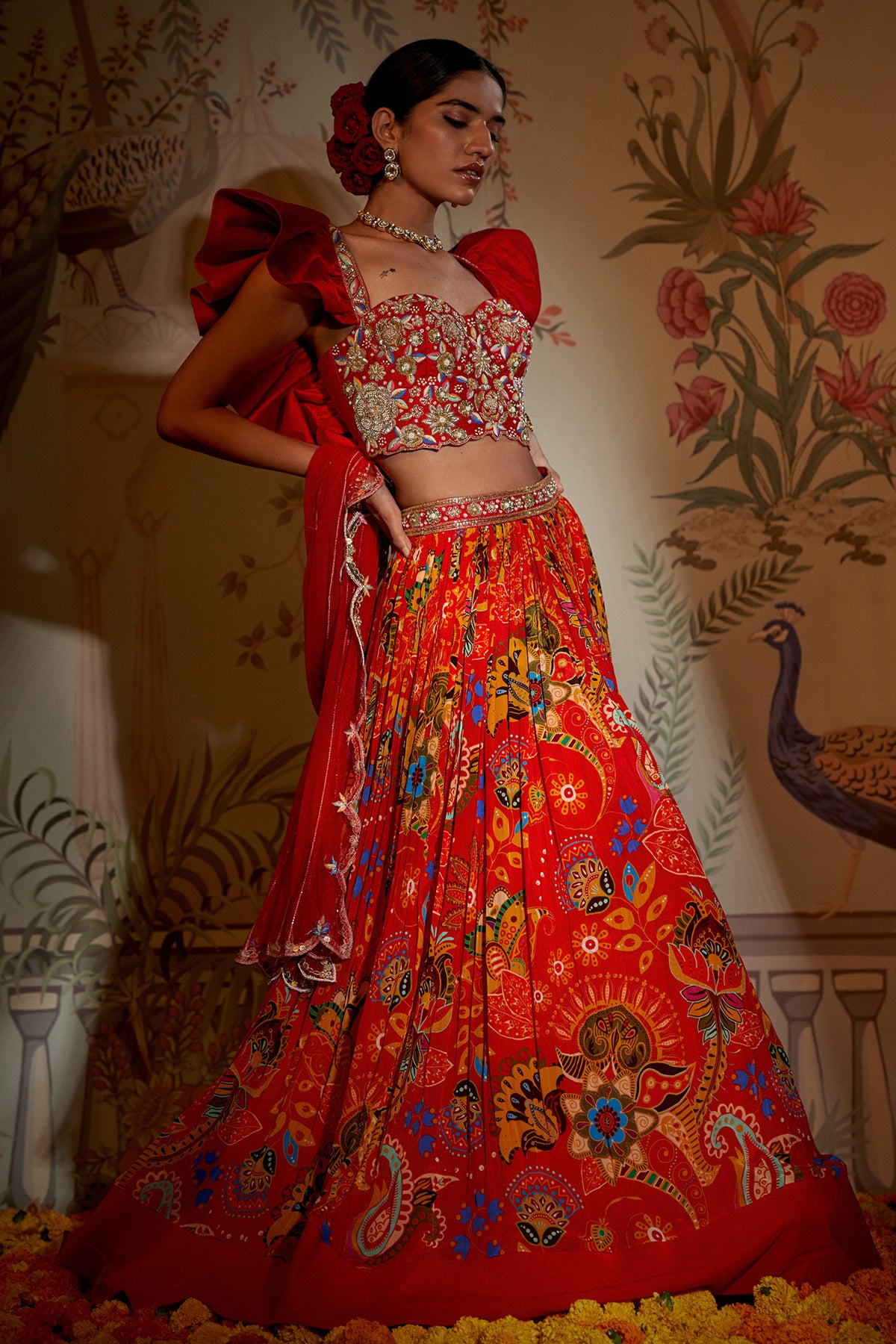 Scarlet Frill Blouse Lehenga
