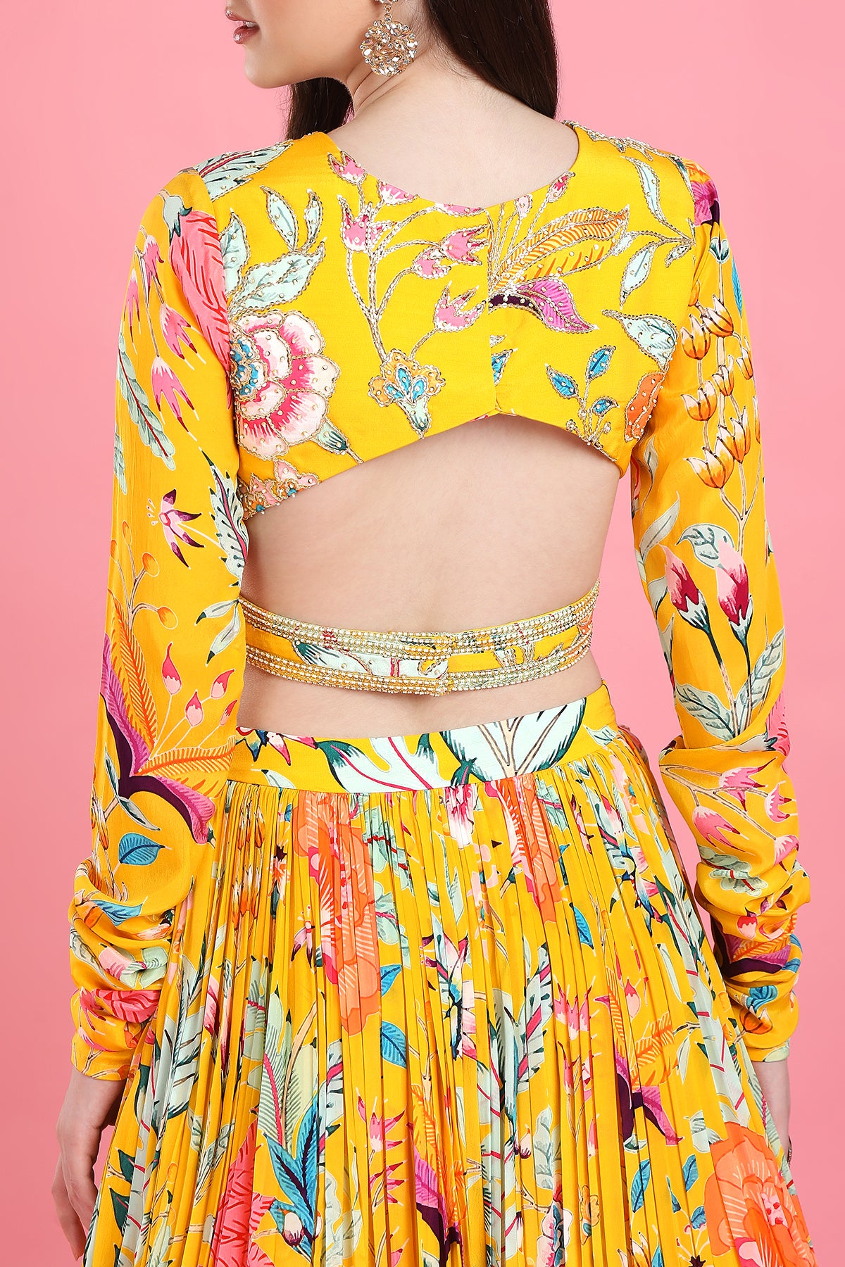 YELLOW OVERLAP LEHENGA