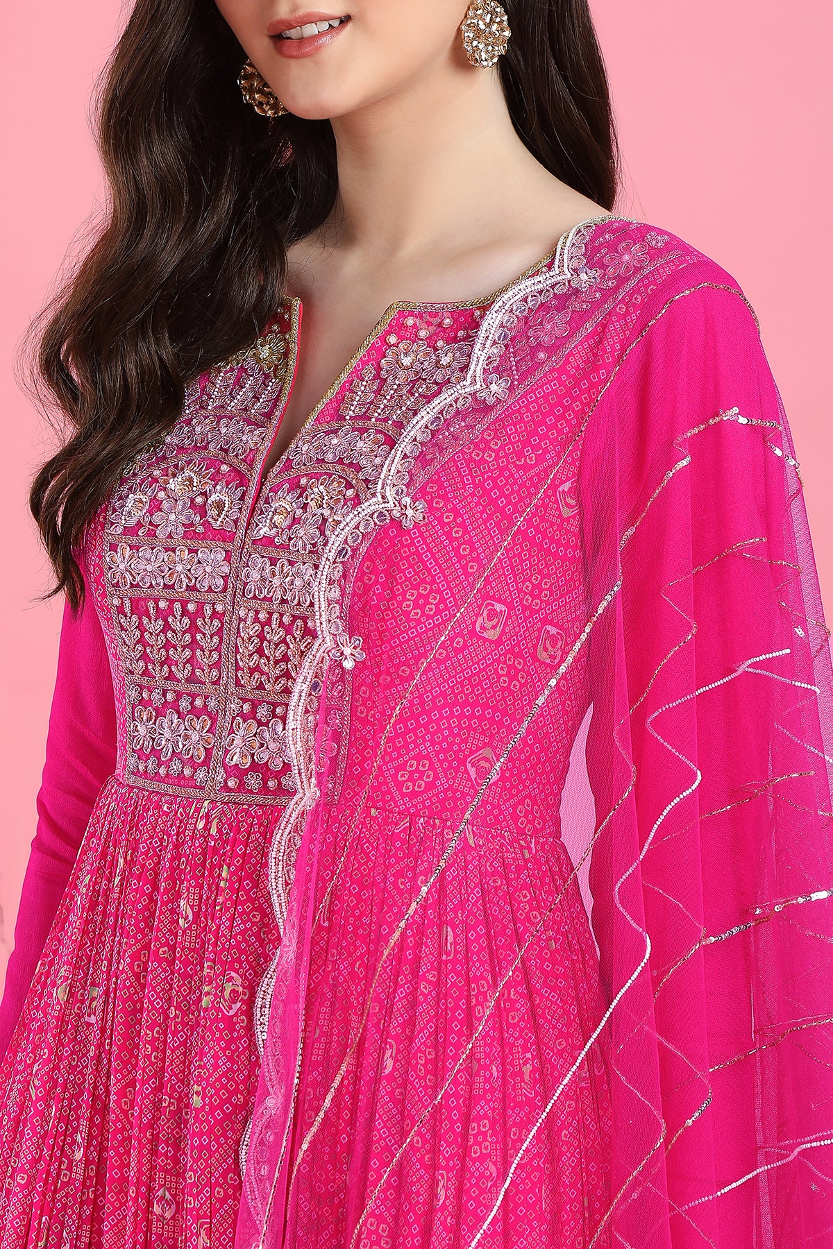 Pink Yoke Bandhni Anarkali