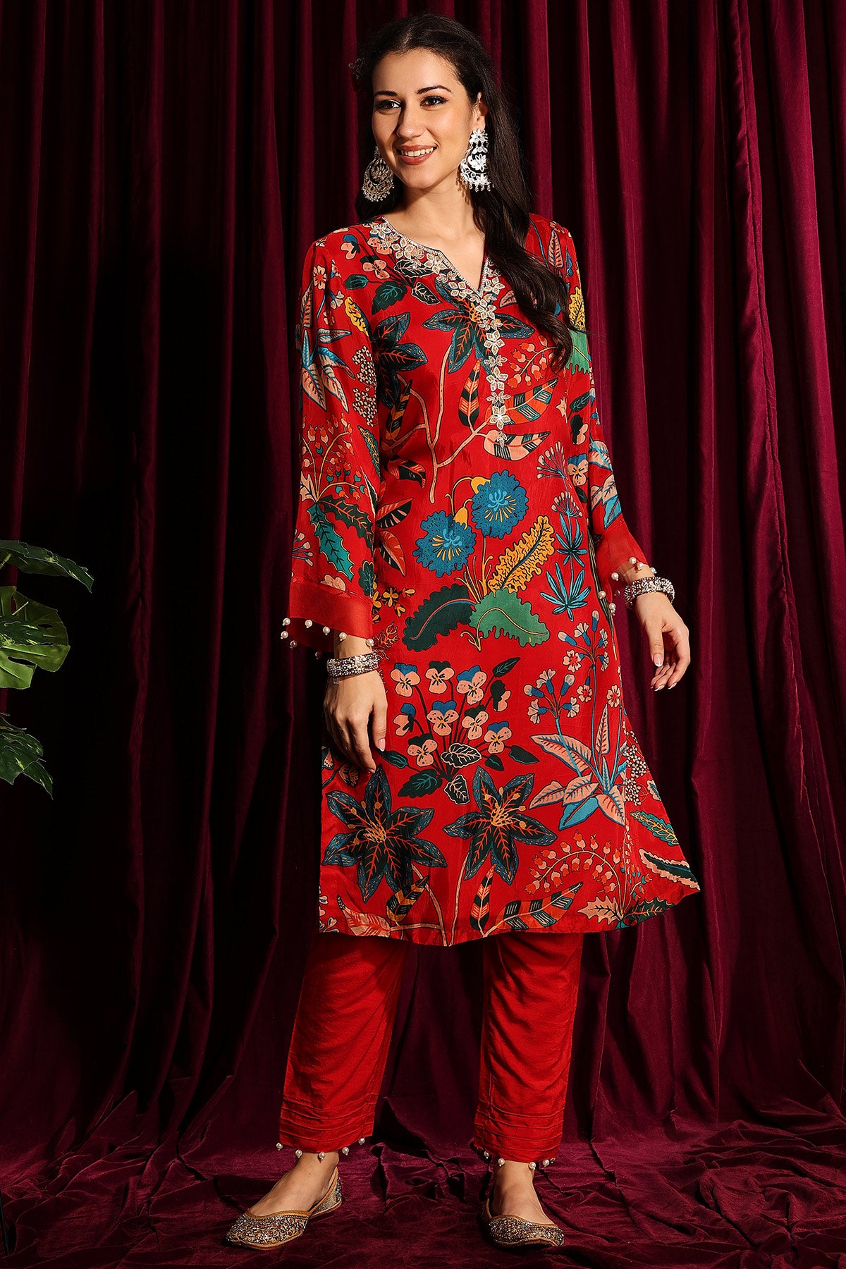 Red straight tunic set