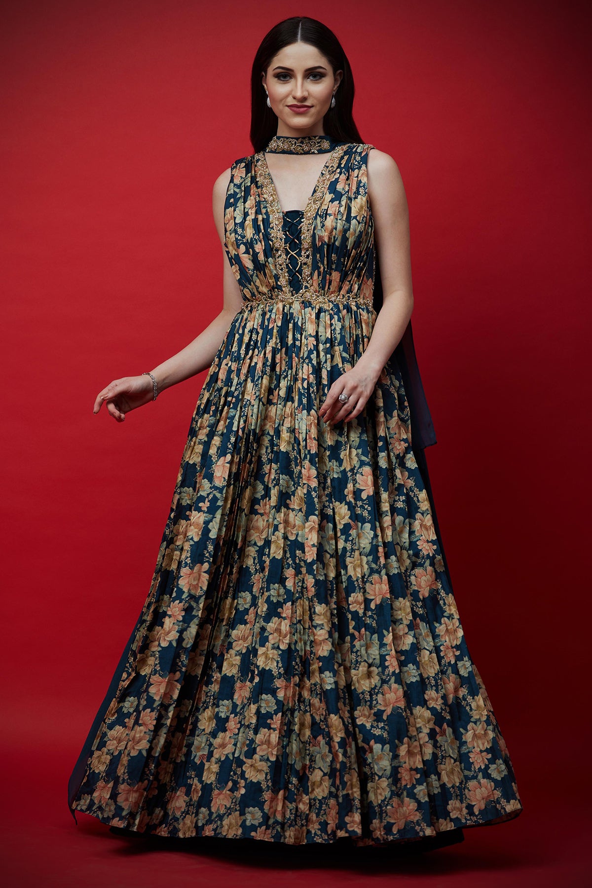 Navy Printed Anarkali