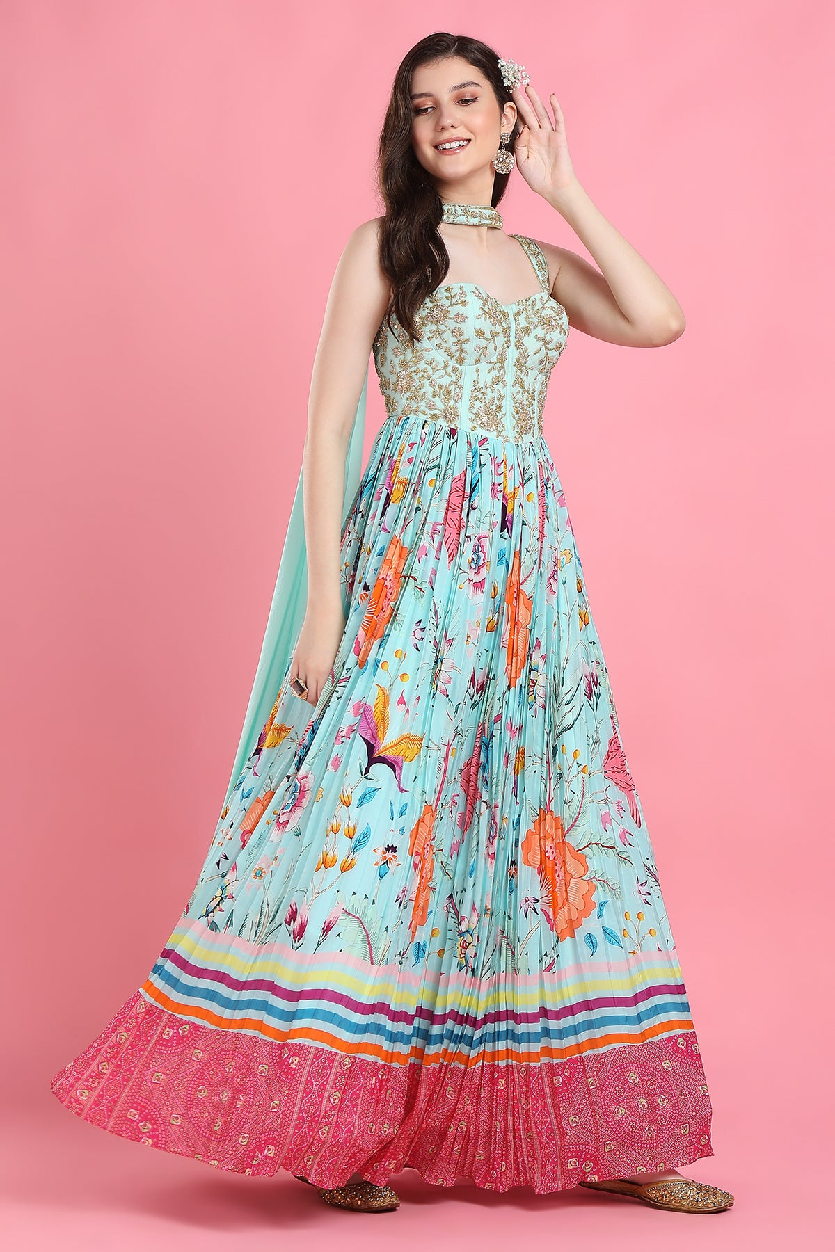 Tangerine Corset Anarkali