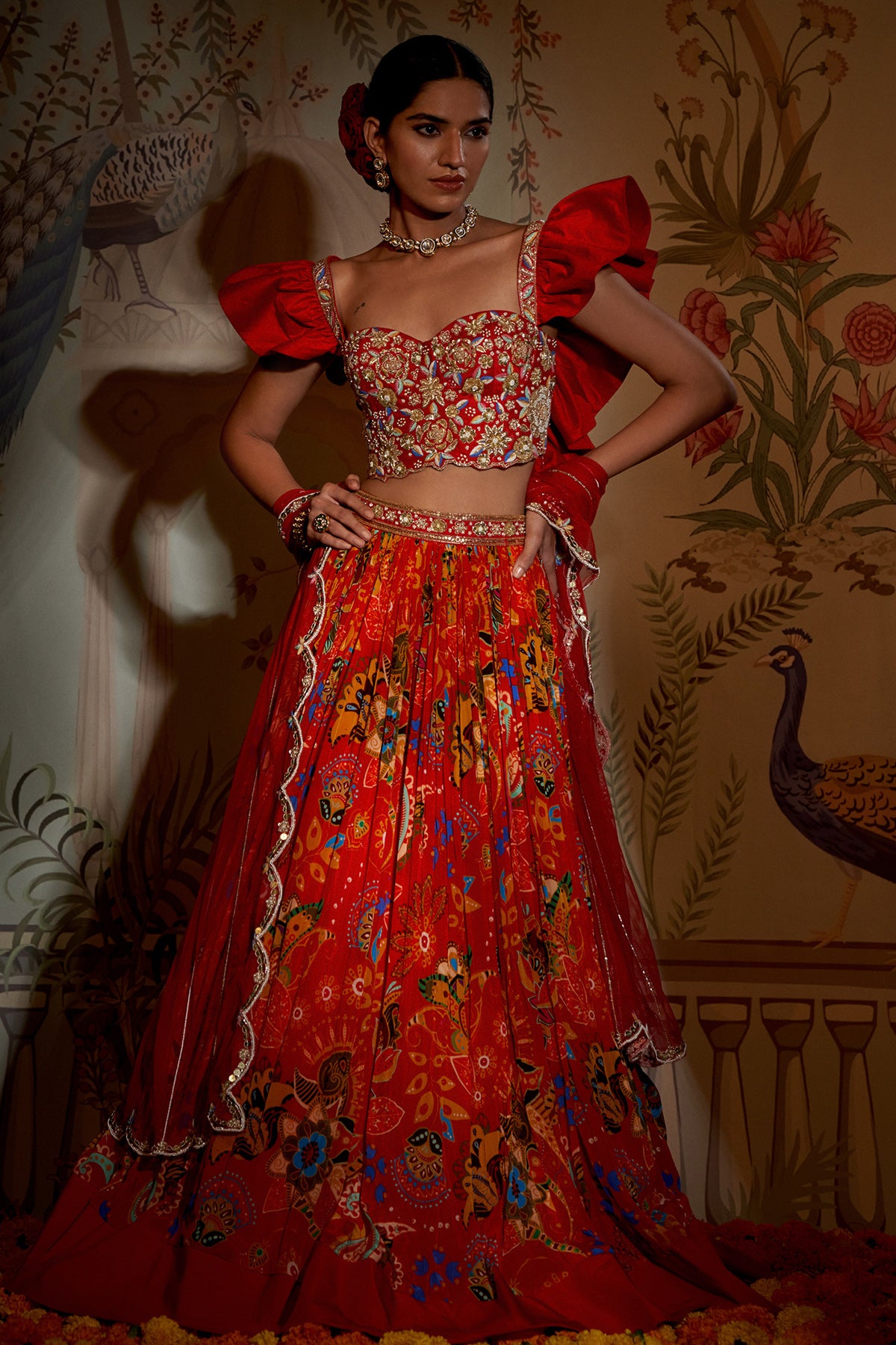 Scarlet Frill Blouse Lehenga