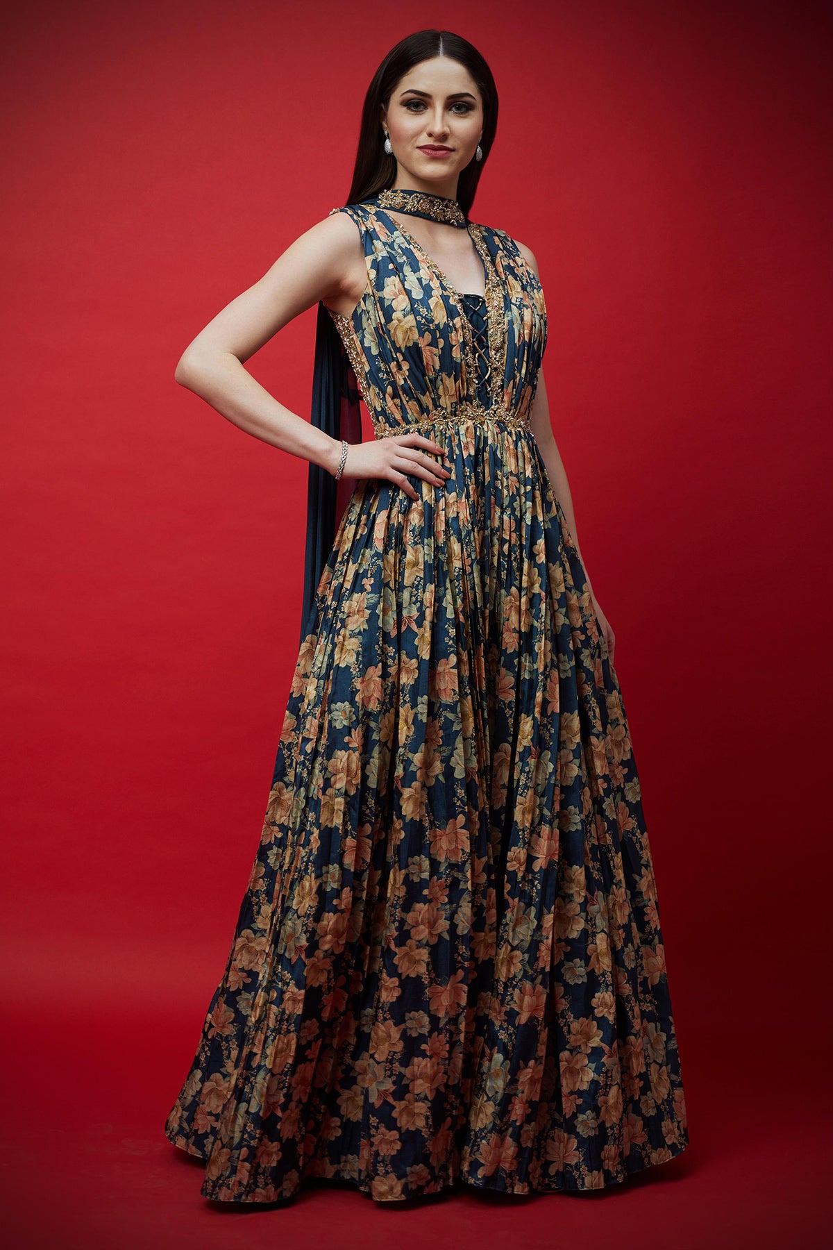 Navy Printed Anarkali