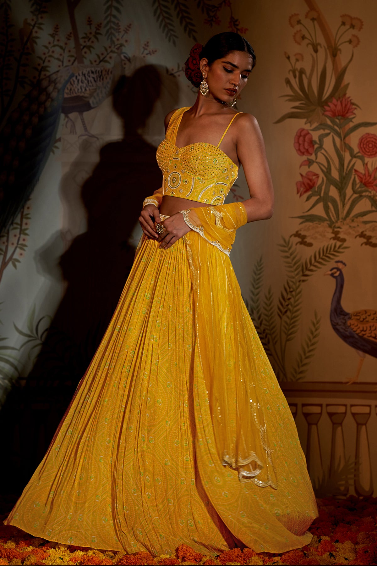 Yellow Bandhini Corset Lehenga