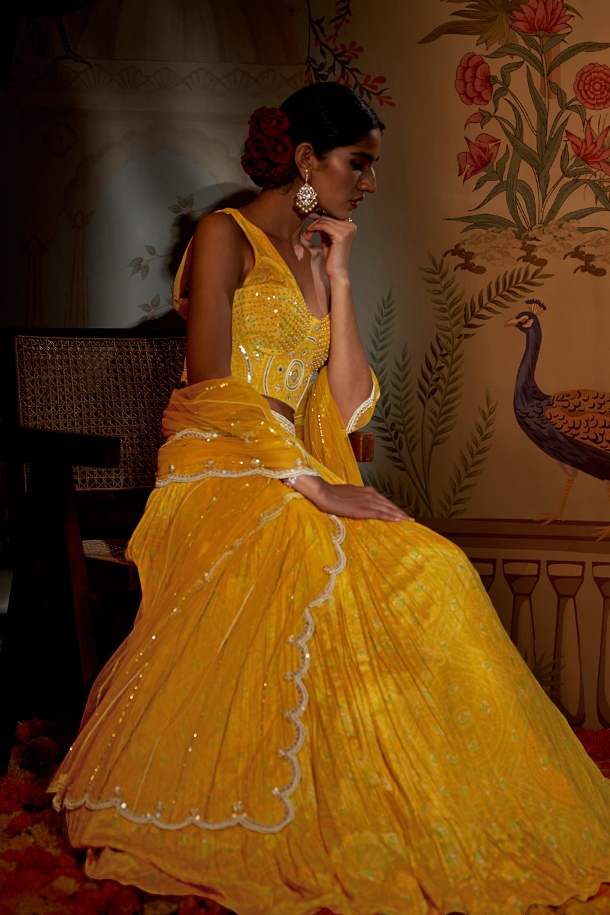 Yellow Bandhini Corset Lehenga