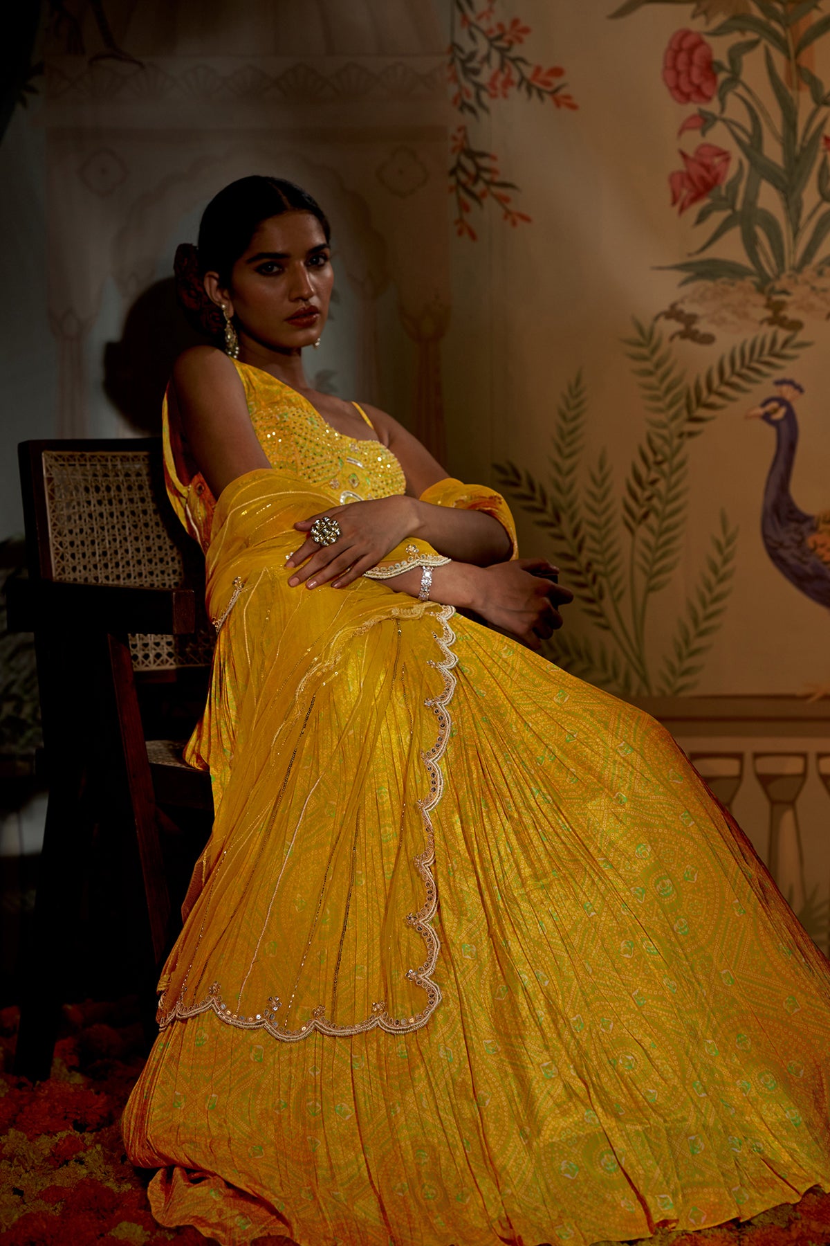 Yellow Bandhini Corset Lehenga