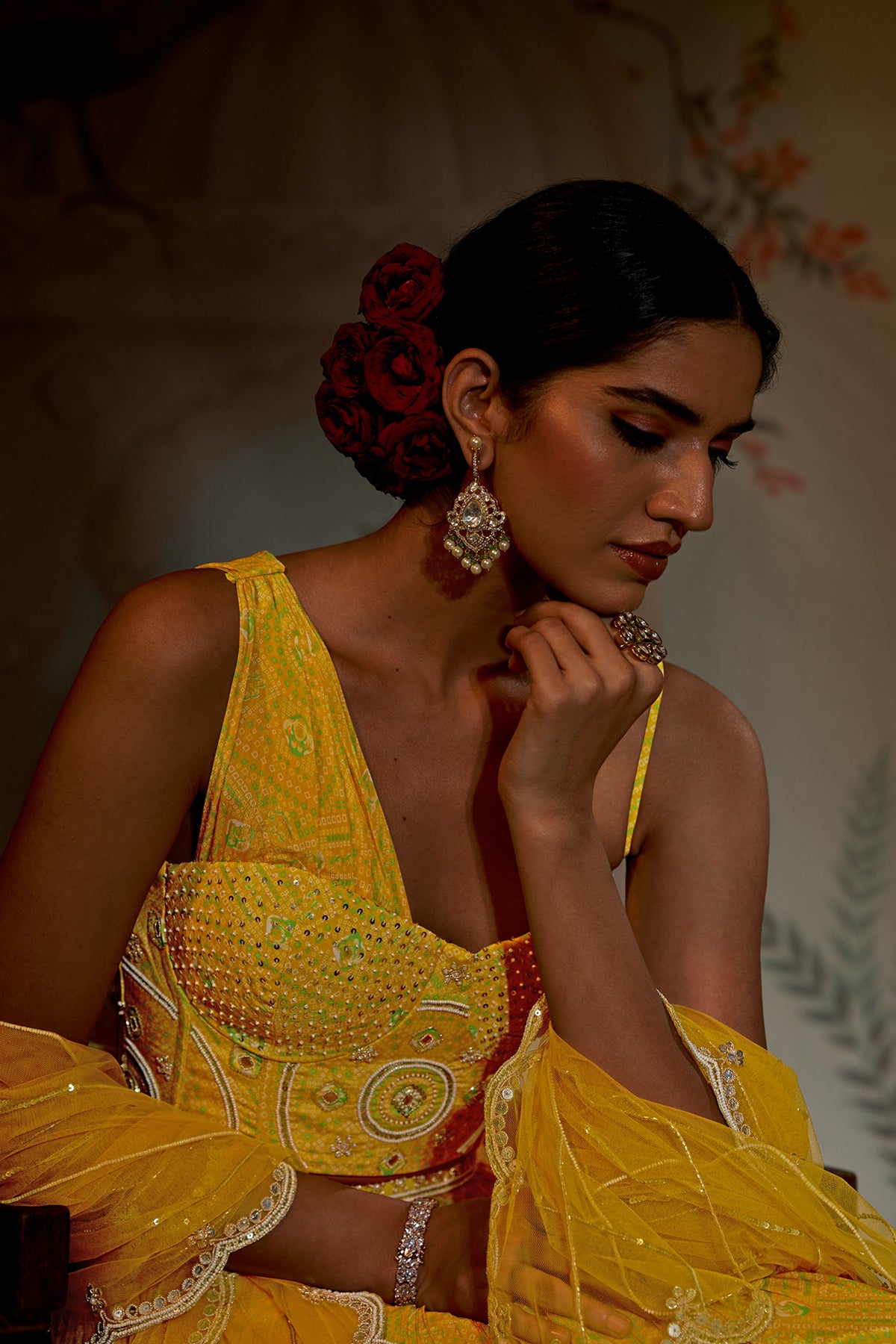 Yellow Bandhini Corset Lehenga