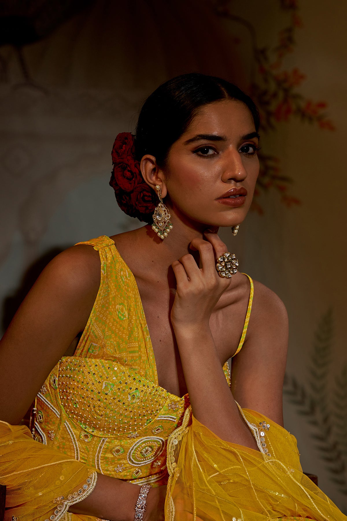 Yellow Bandhini Corset Lehenga
