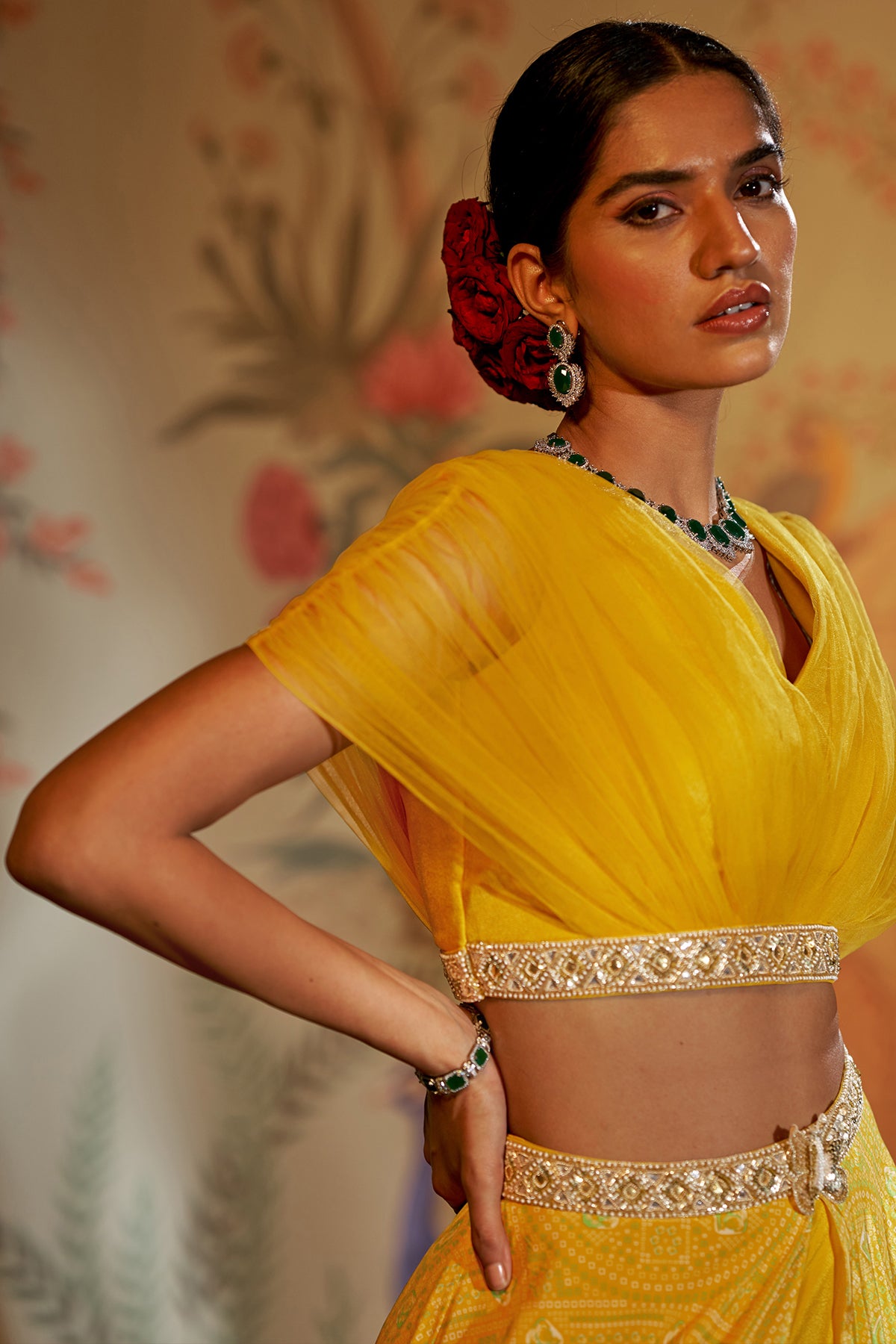 Yellow Bandhani Gathered Blouse Lehenga