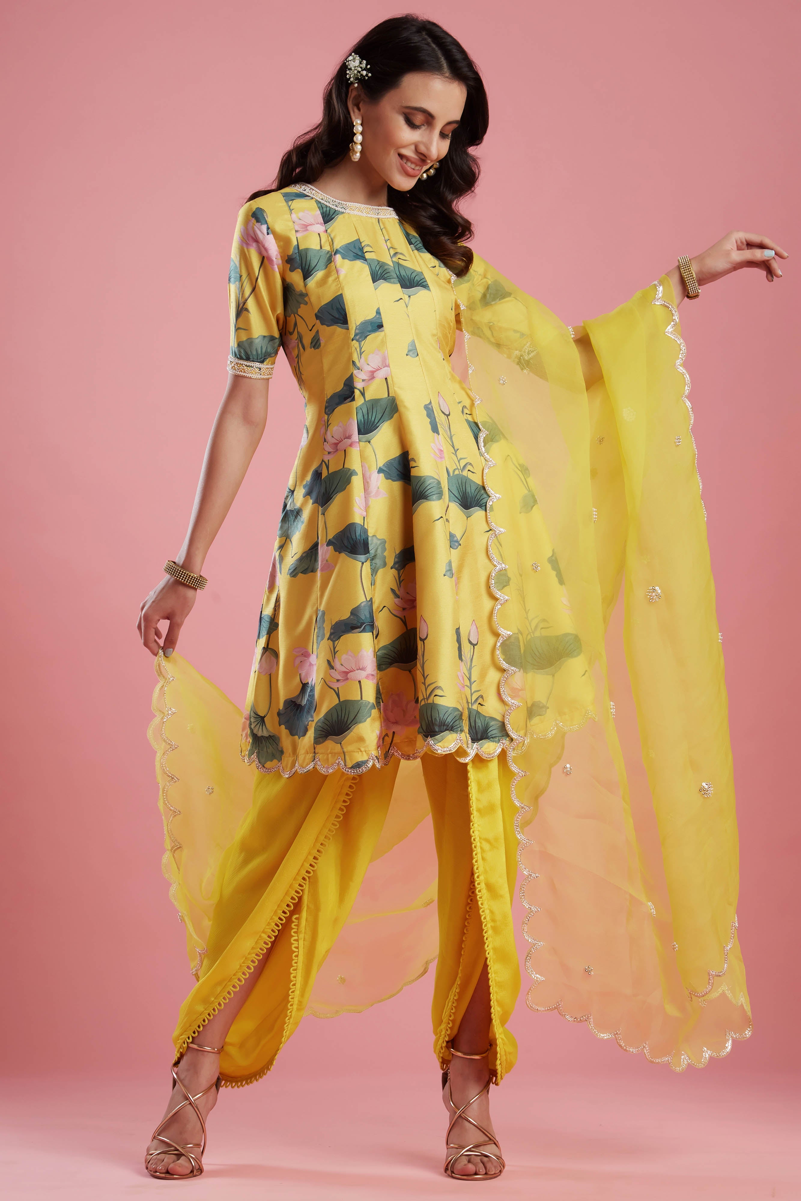 Short Tunic With Tulip Dhoti set