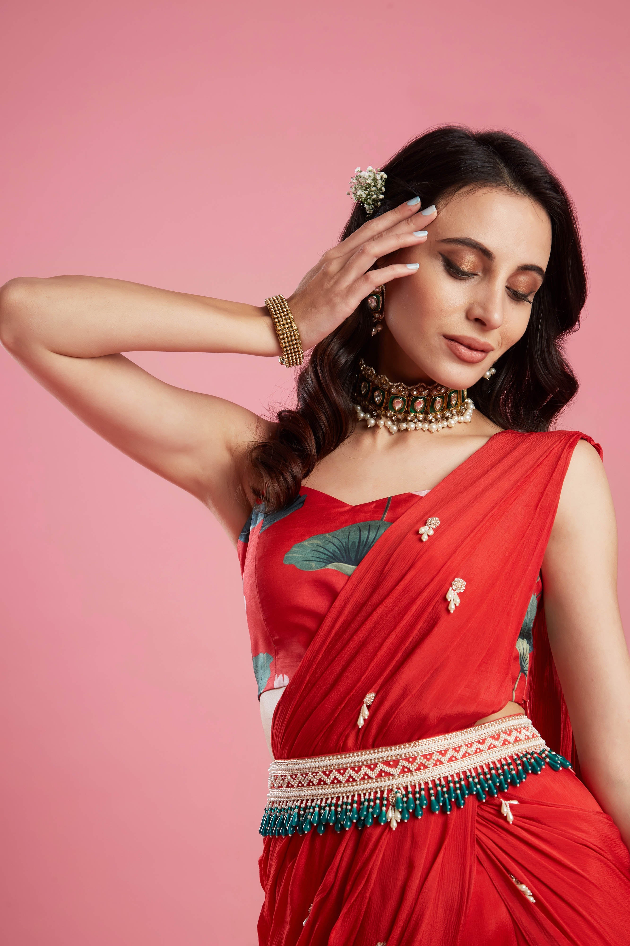 Draped Gharara Sari with bustier and belt