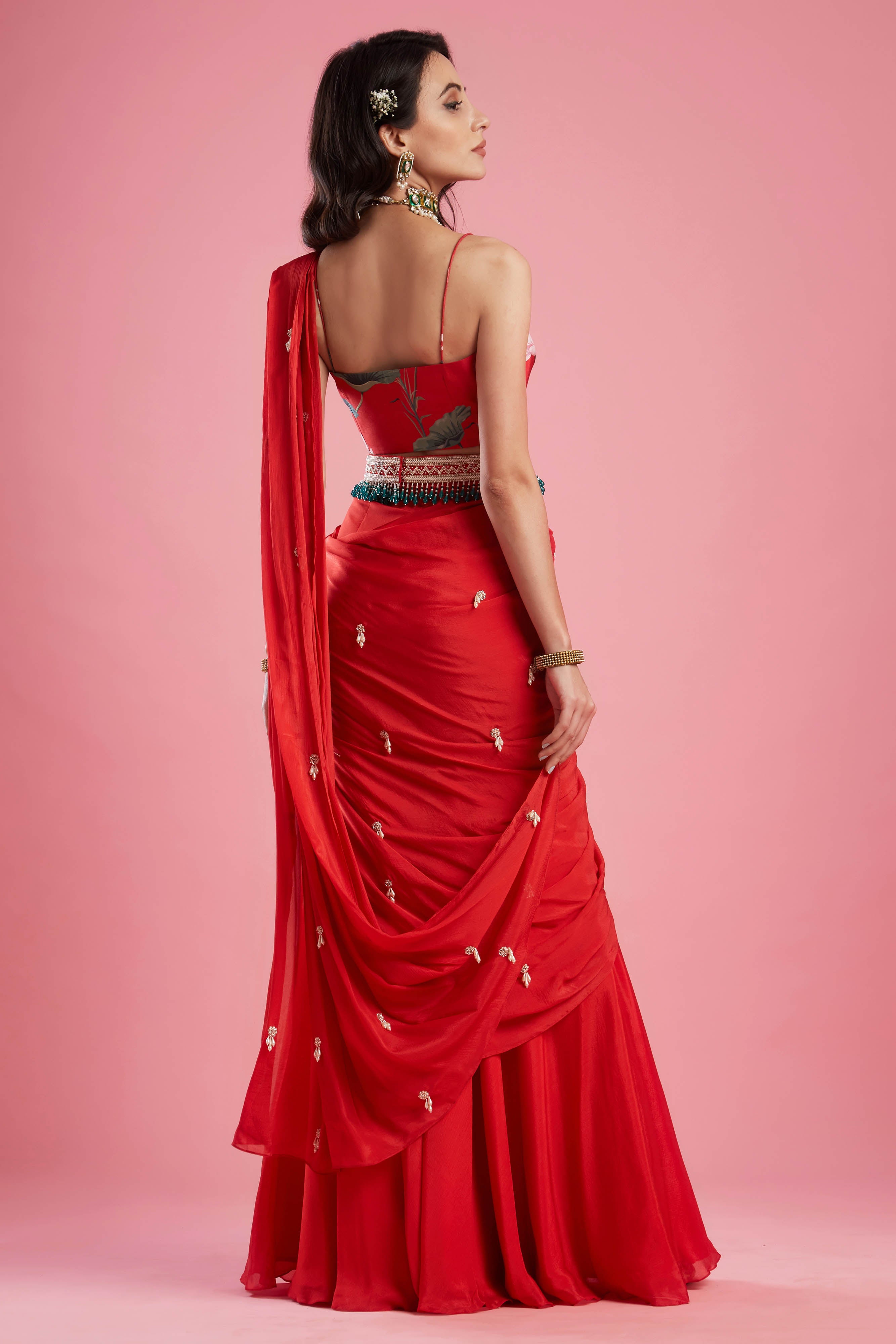 Draped Gharara Sari with bustier and belt