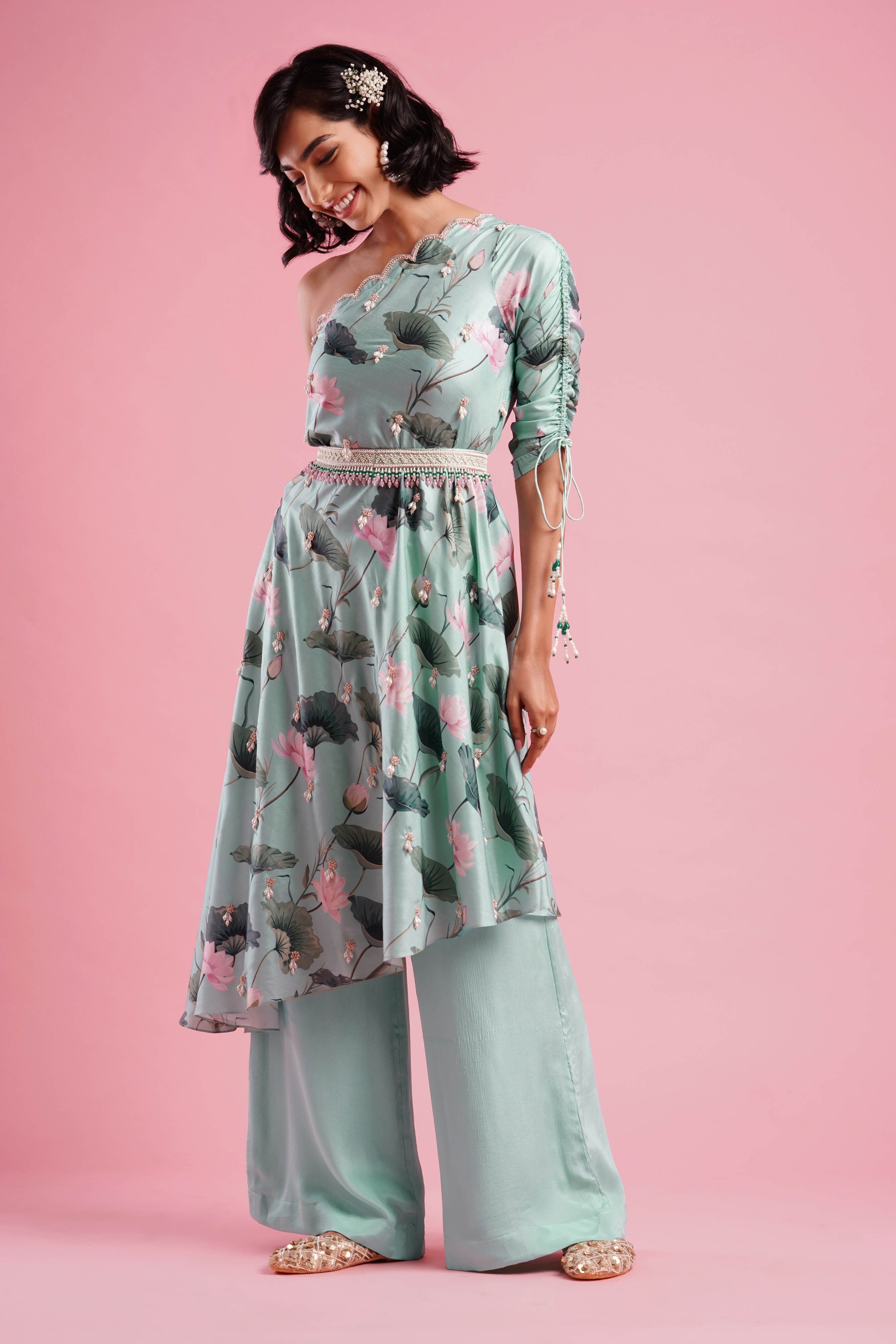 One shoulder Kaftan with belt