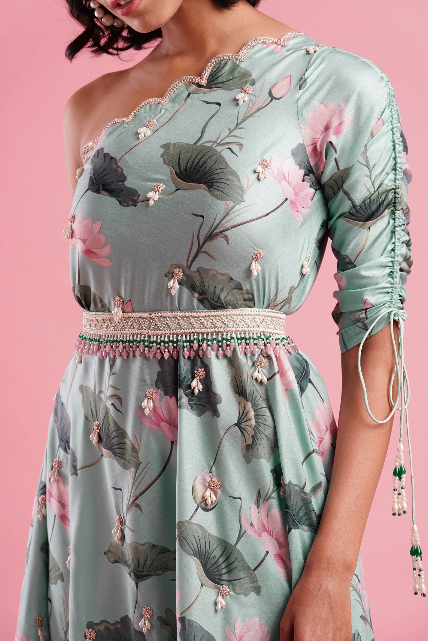 One shoulder Kaftan with belt