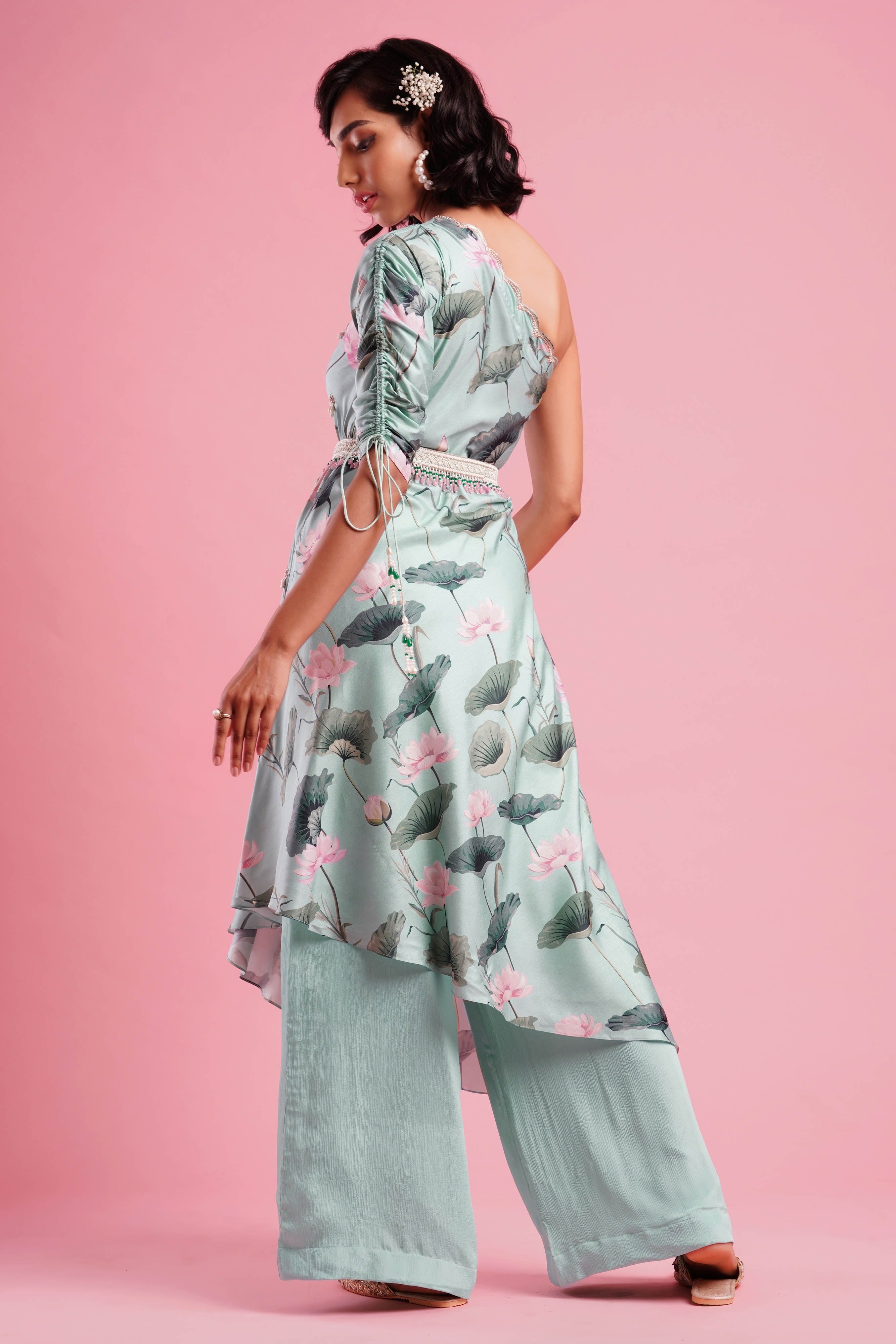 One shoulder Kaftan with belt