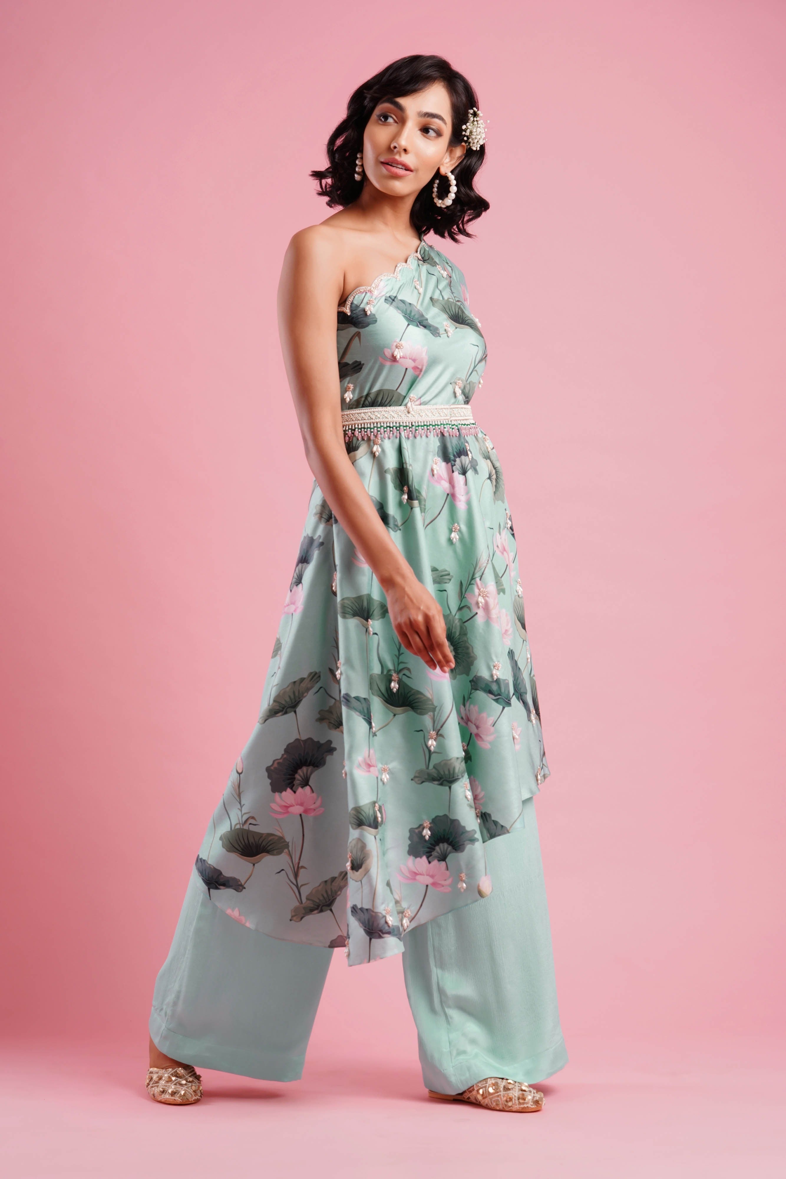 One shoulder Kaftan with belt