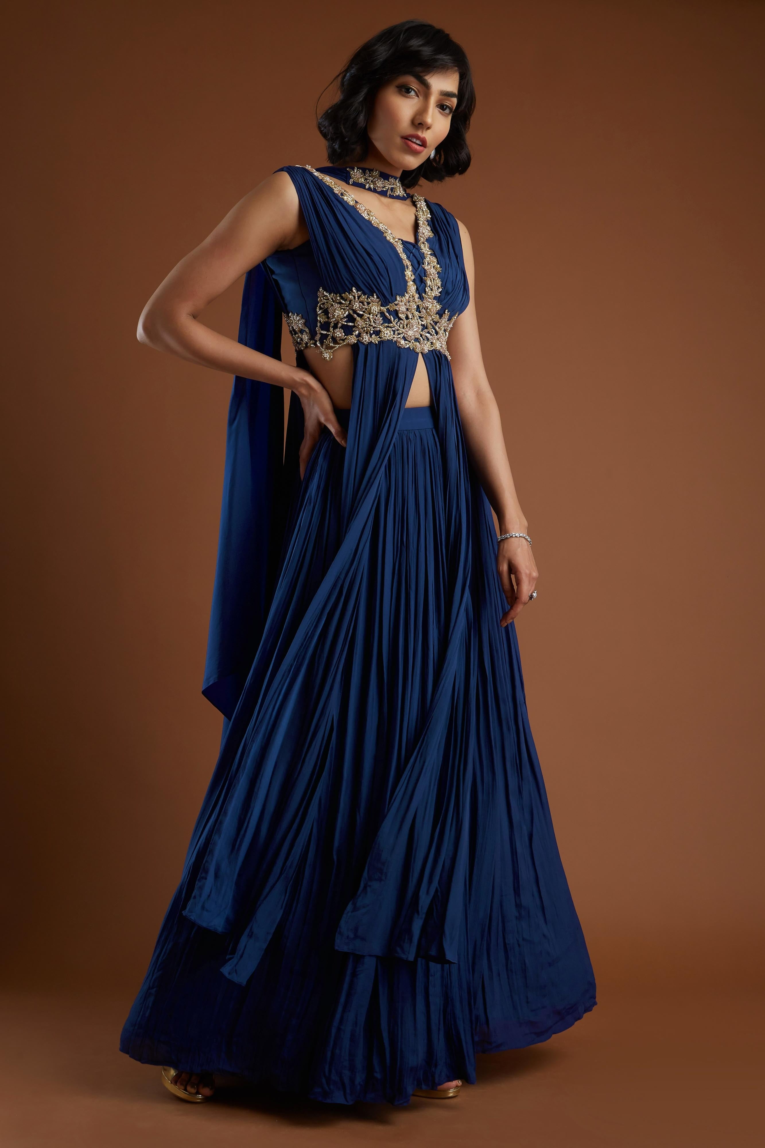 Indigo Anarkali Lehenga