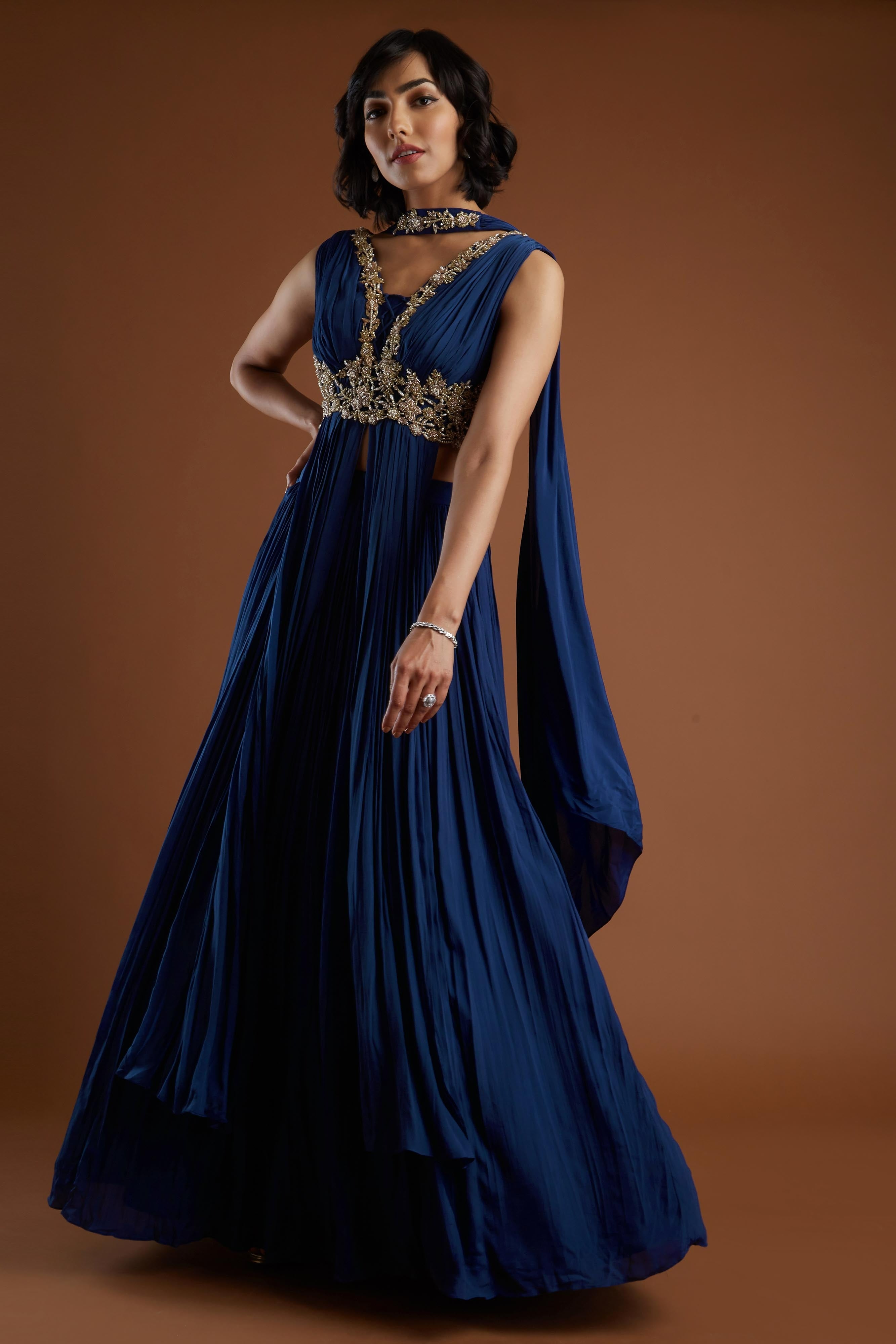 Indigo Anarkali Lehenga