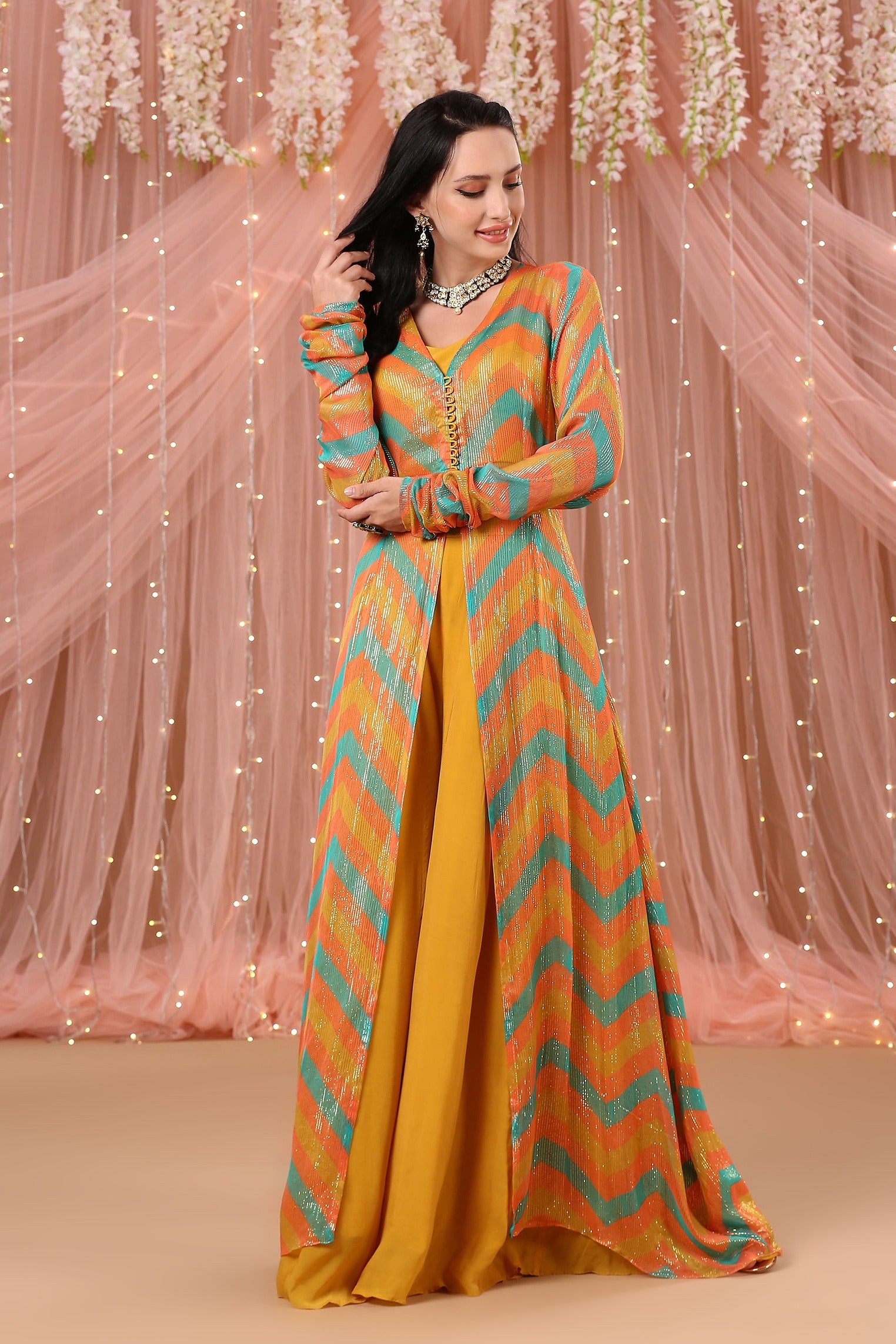 Lurex Chevron Jacket Palazzo Set