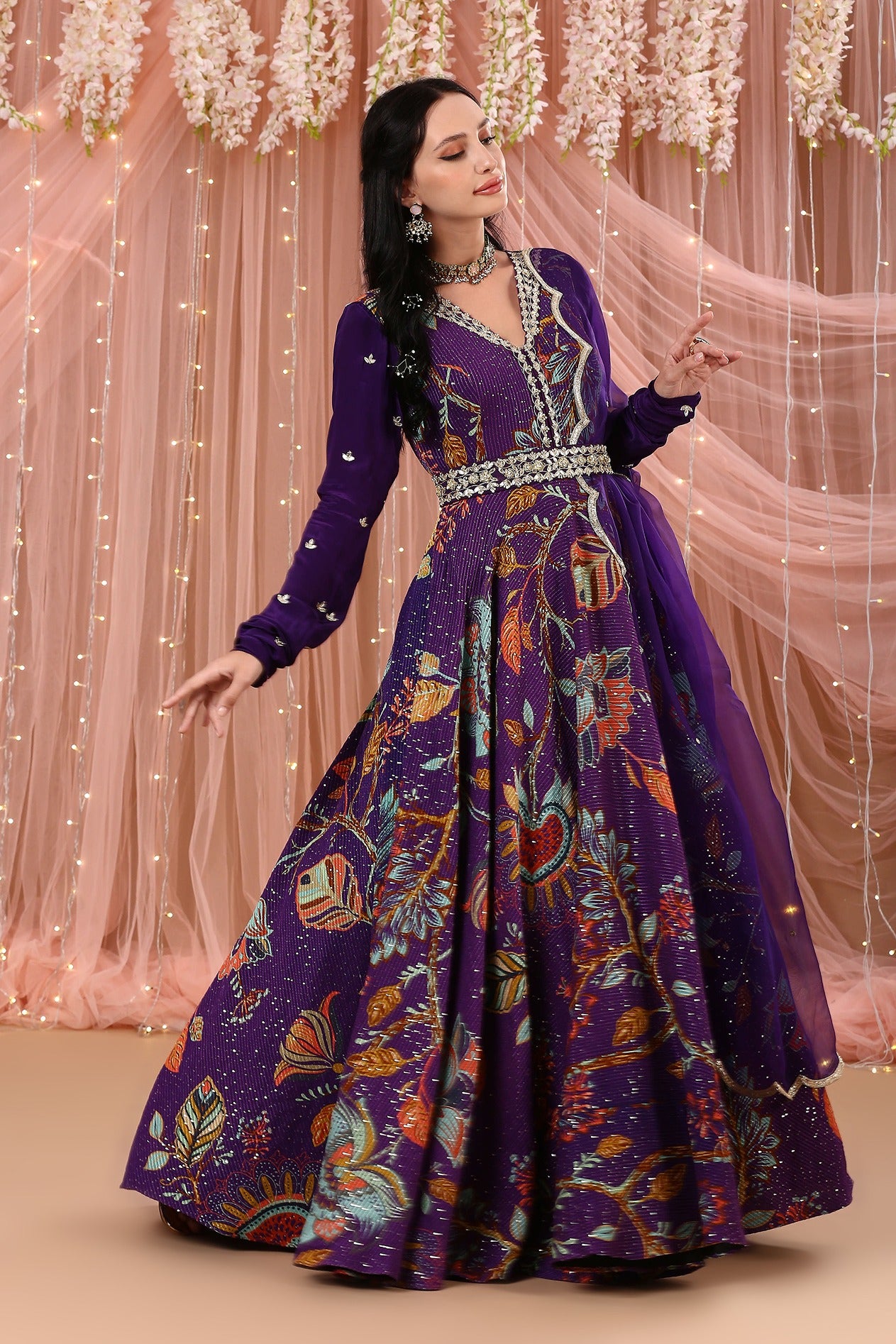 Purple Anarkali with Belt And A Dupatta