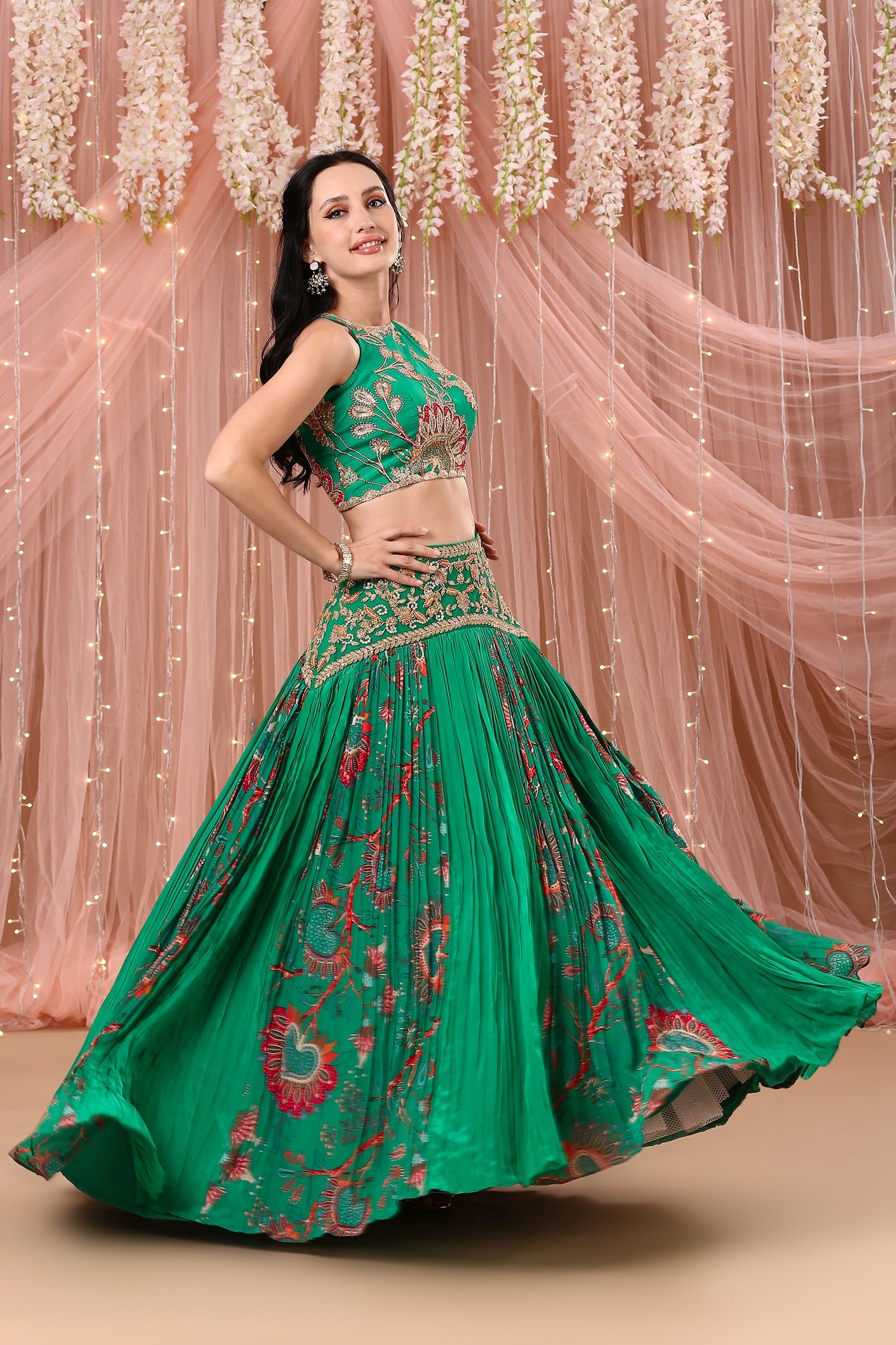 Jade Green Halter Blouse Lehenga Set