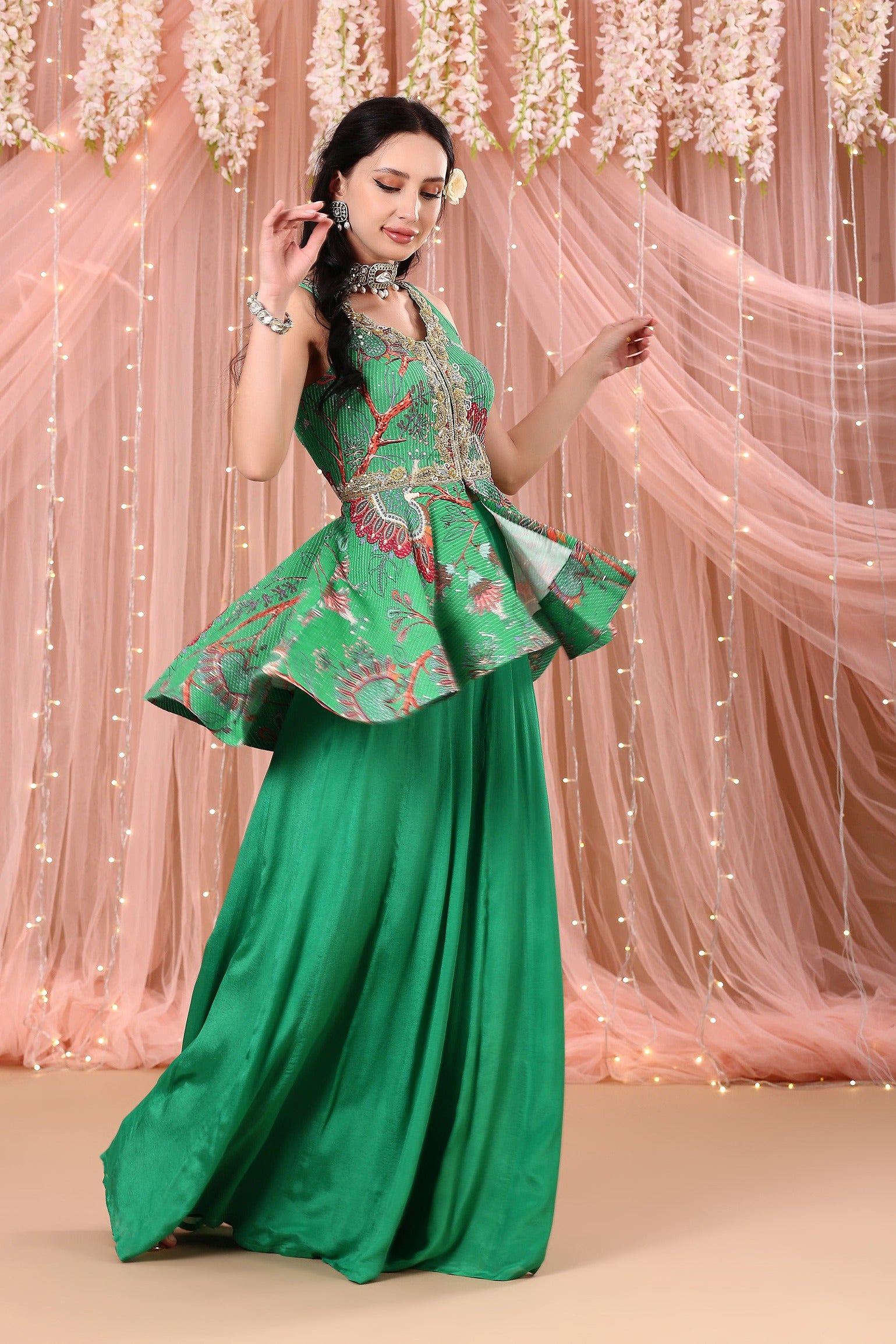 Jade Green Peplum Gharara