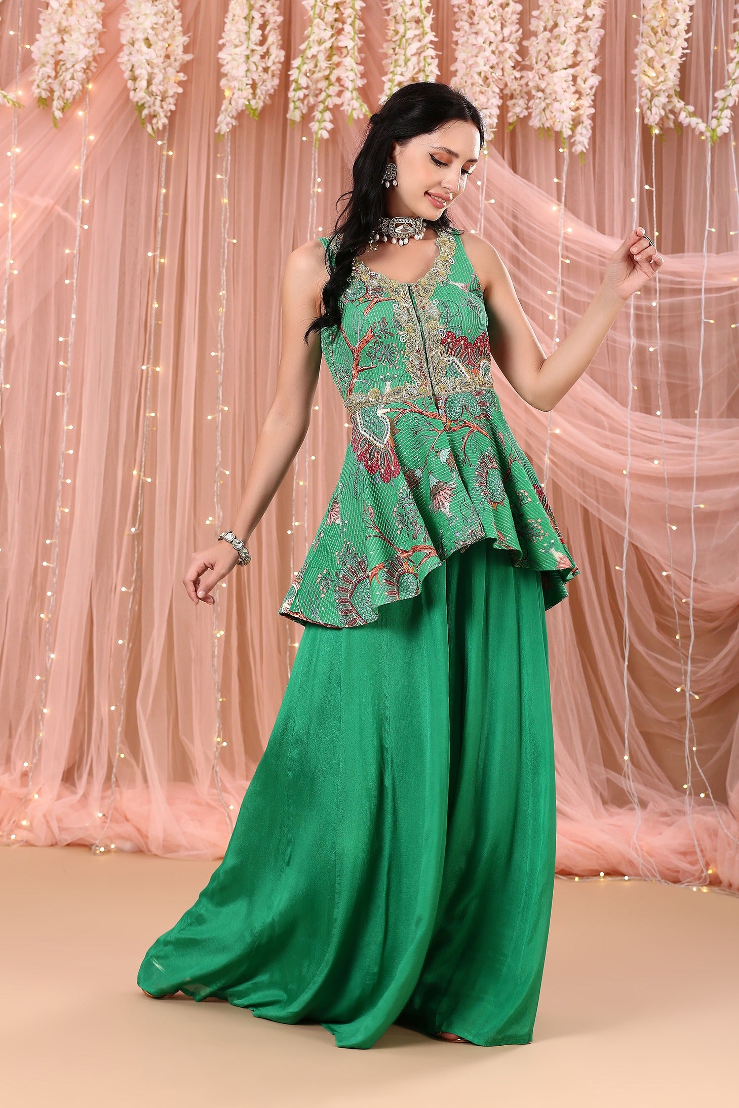 Jade Green Peplum Gharara