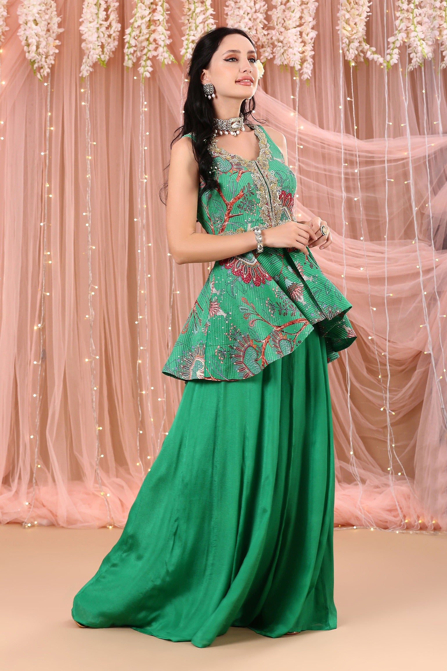 Jade Green Peplum Gharara