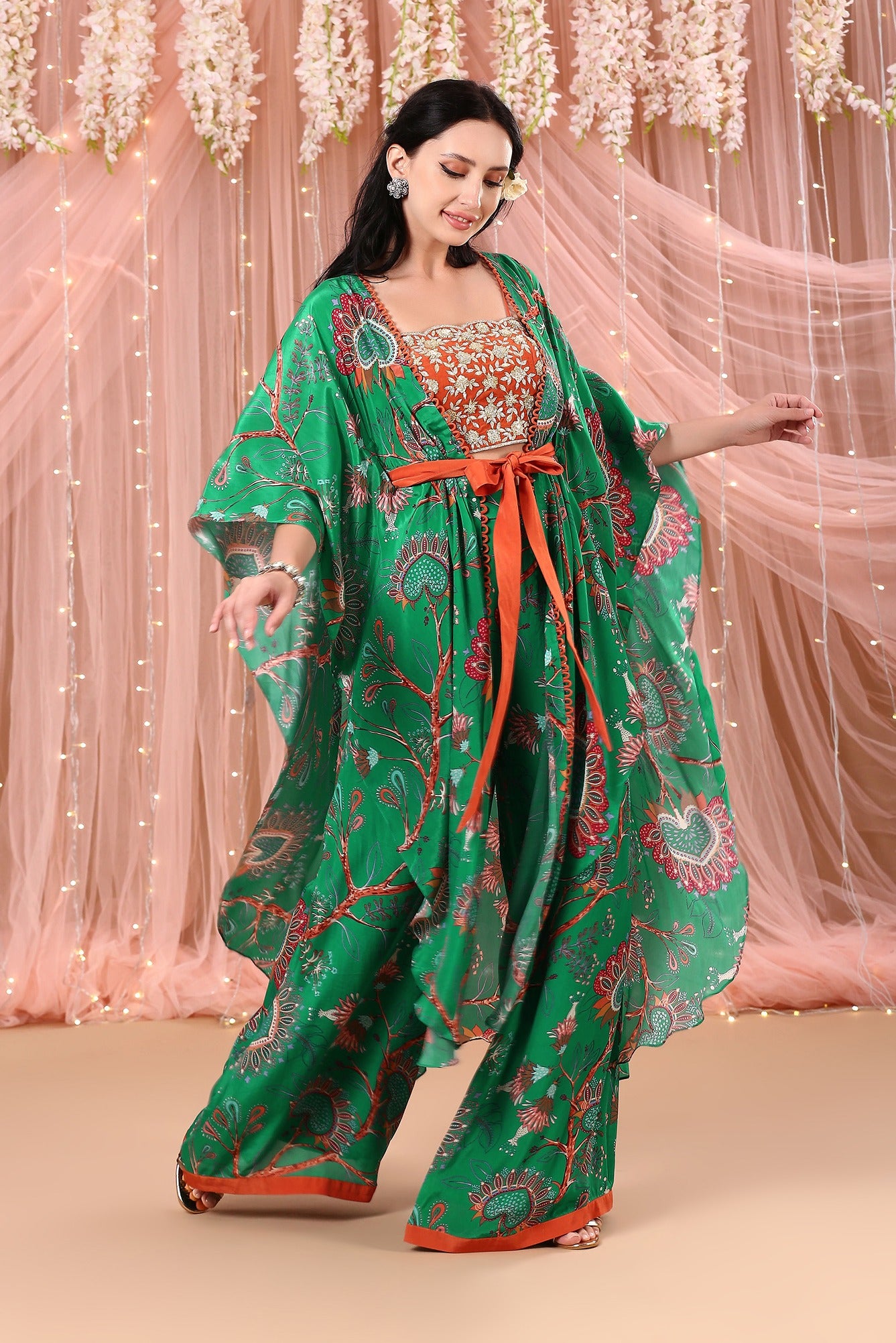 Jade Green Kaftan Cape Set
