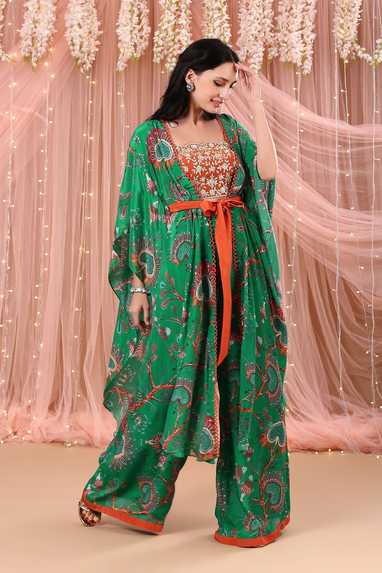 Jade Green Kaftan Cape Set