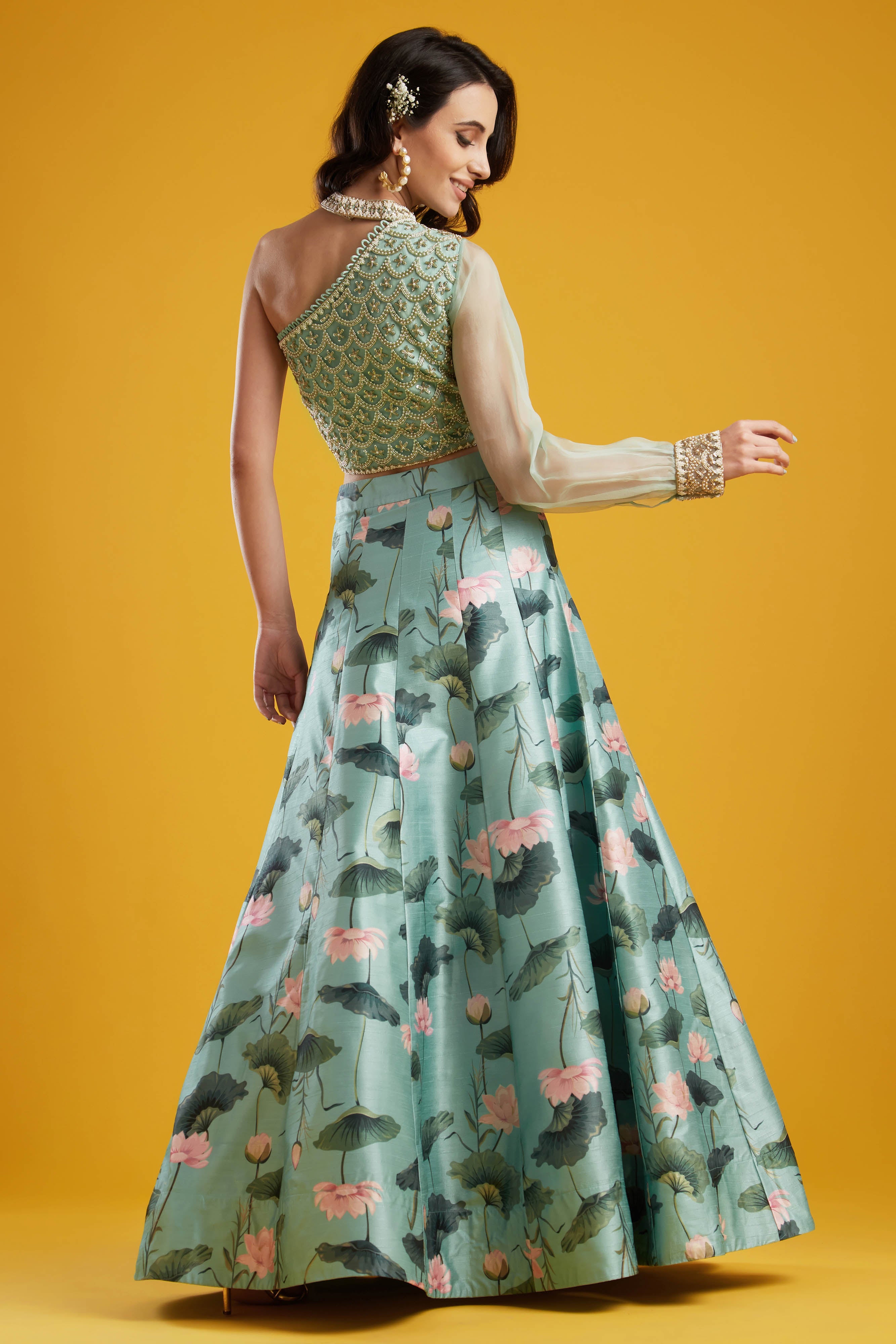 One Shoulder Lehenga