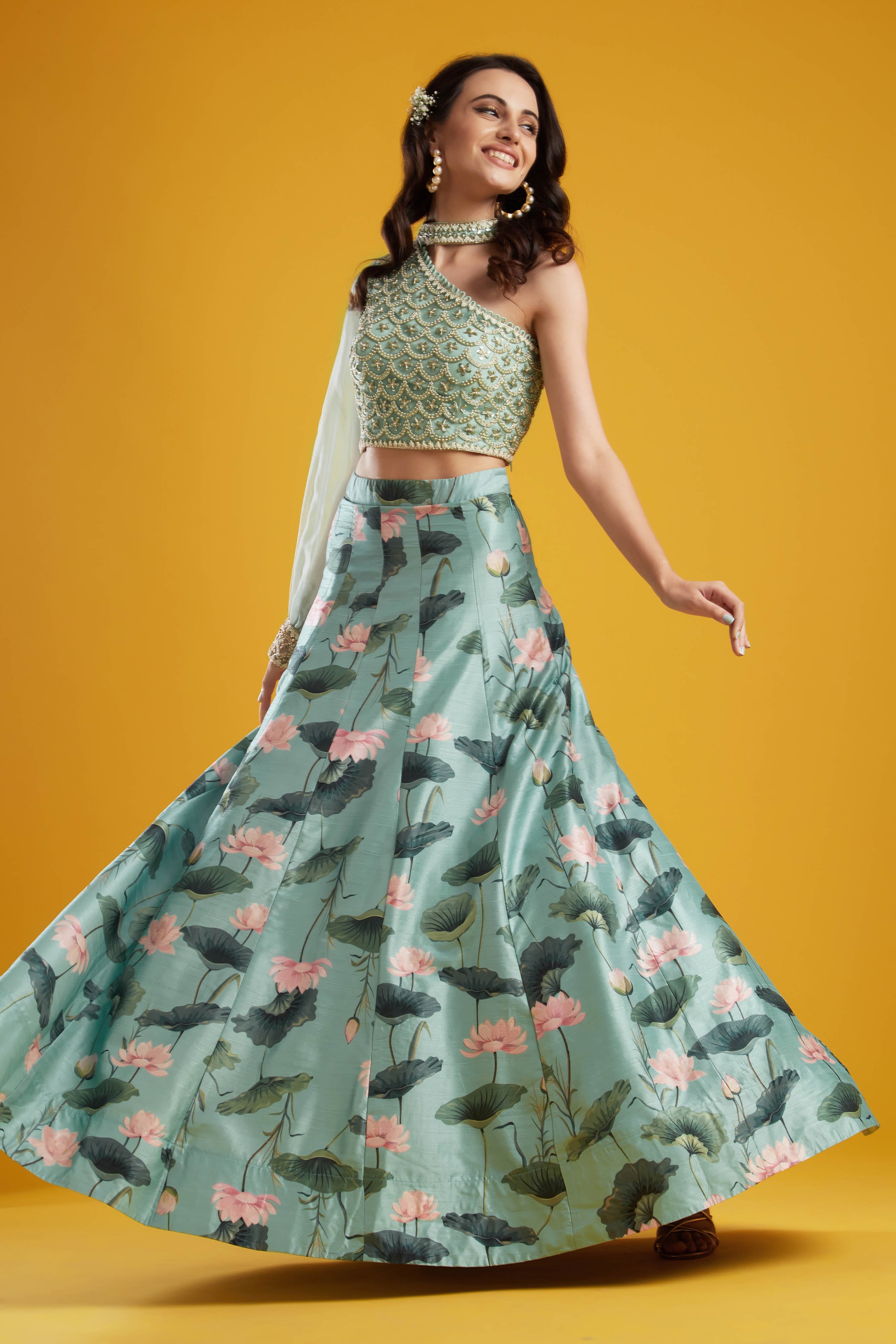 One Shoulder Lehenga