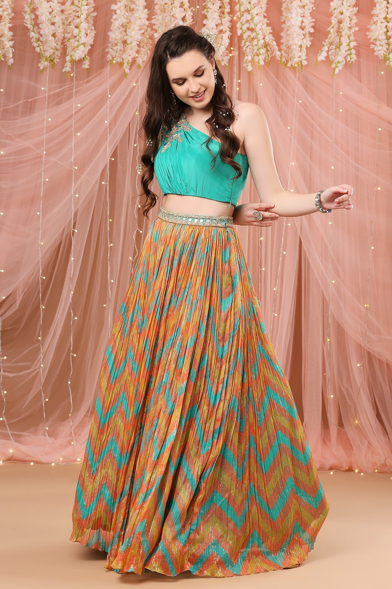 Chevron One Shoulder Lehenga