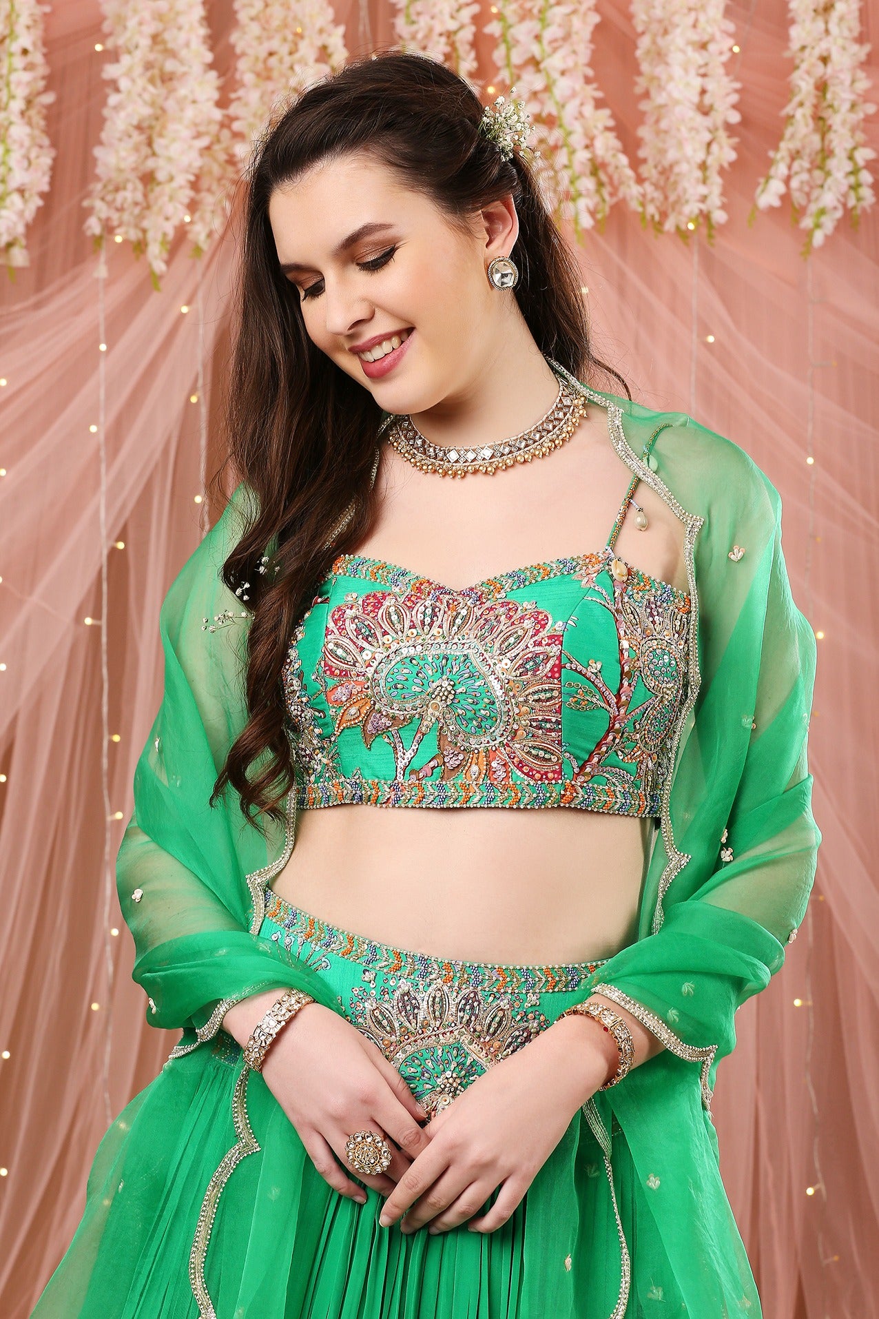 Jade Green Bustier lehenga