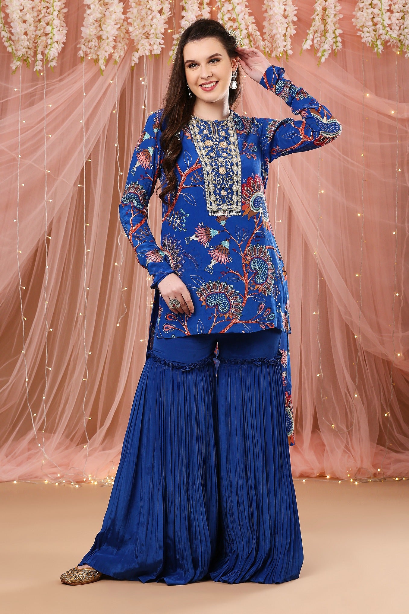 Cobalt blue high low gharara