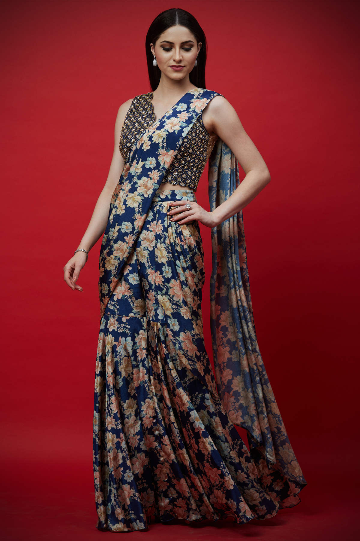 Indigo Gharara Saree