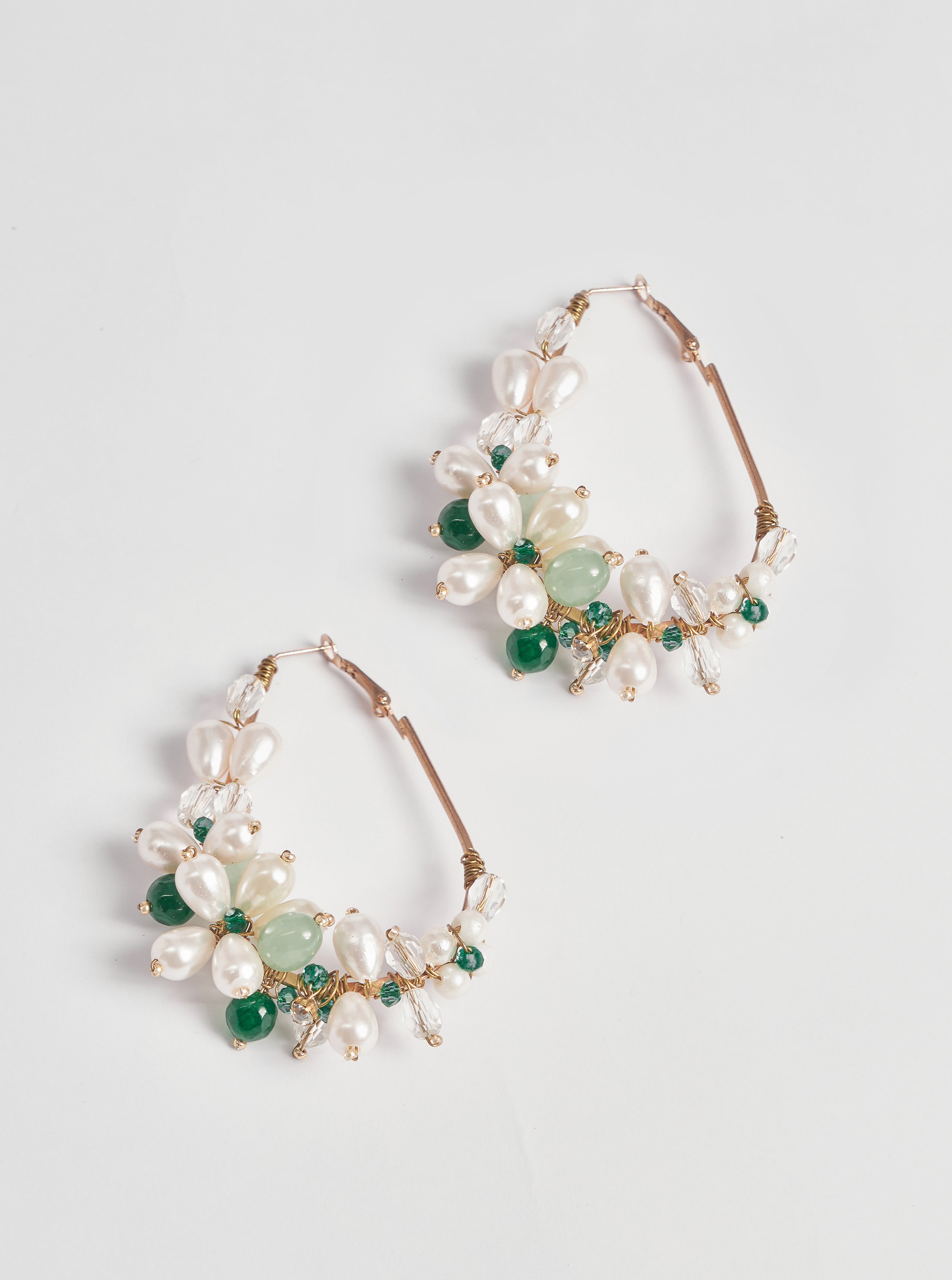 Drop Stone and Pearl Hoops