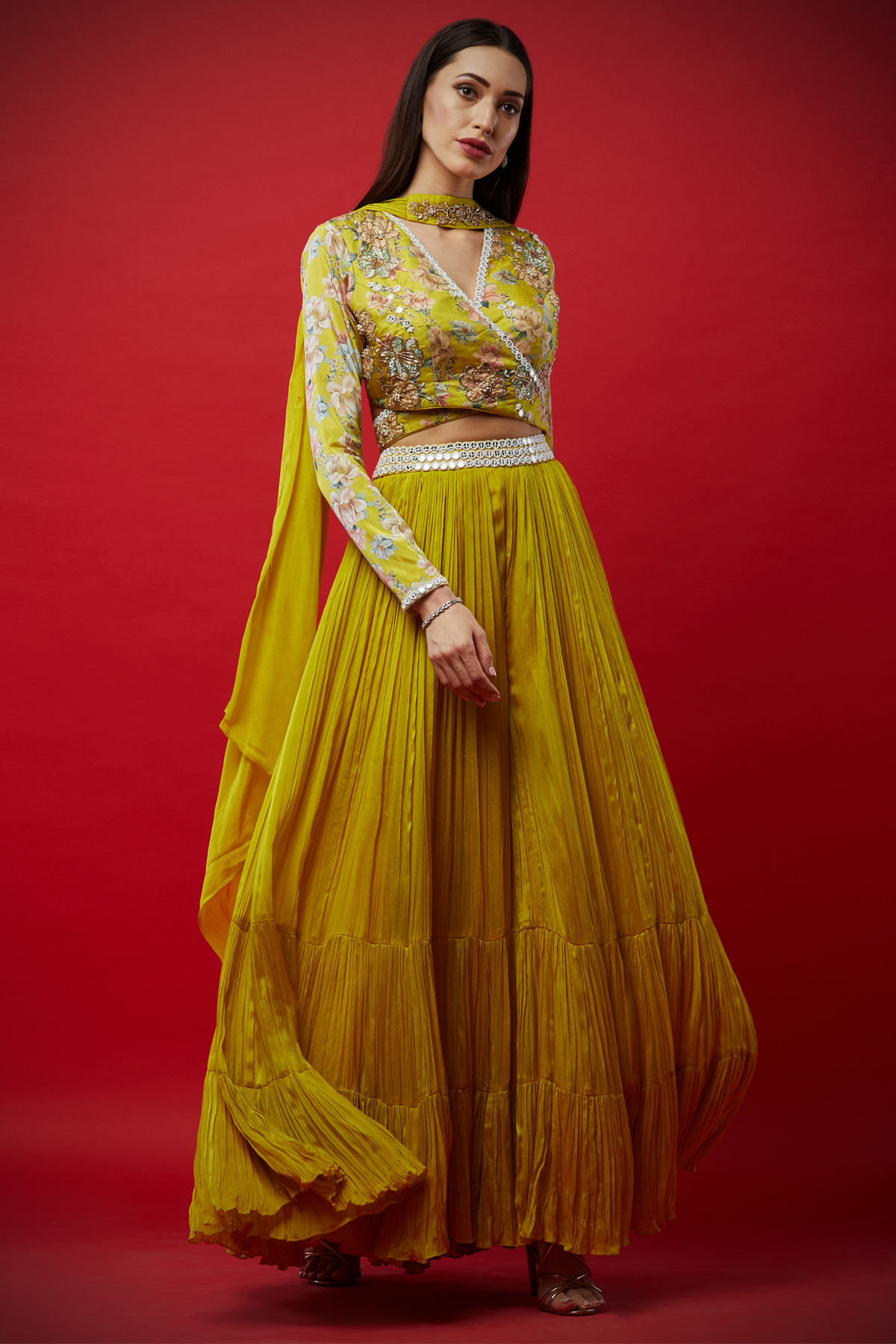 Lemon Overlap Lehenga Set