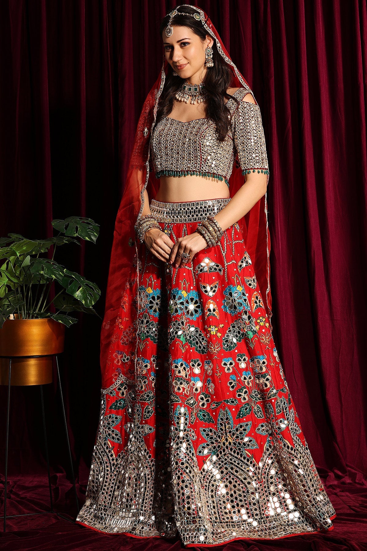 Red Heavy Embroidered Lehenga Blouse With A Dupatta