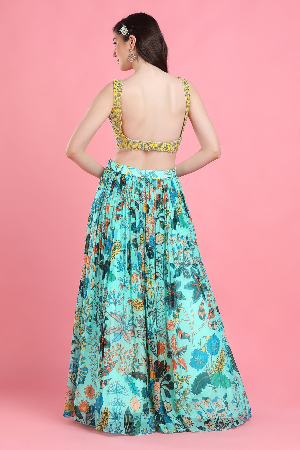 Sitara Aqua Lehenga with Yellow blouse