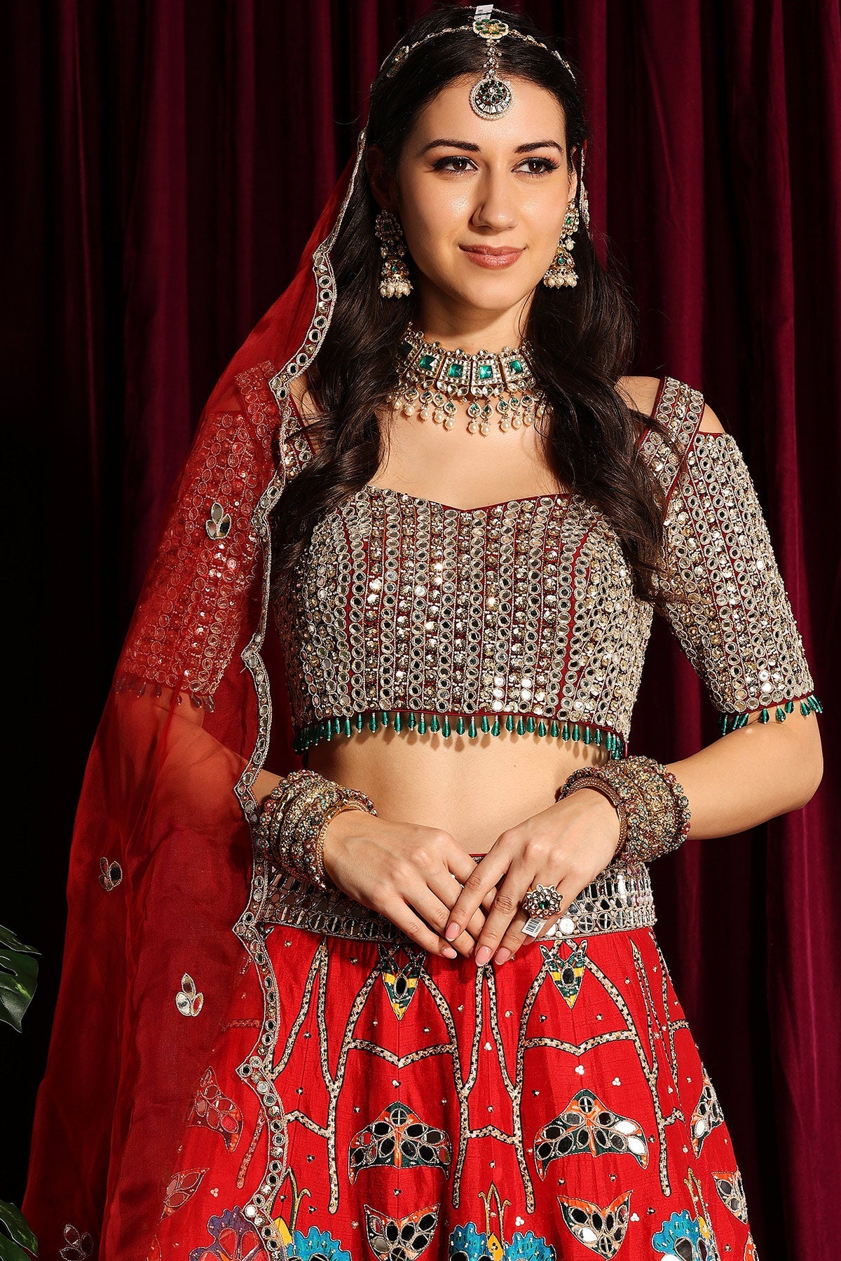 Red Heavy Embroidered Lehenga Blouse With A Dupatta
