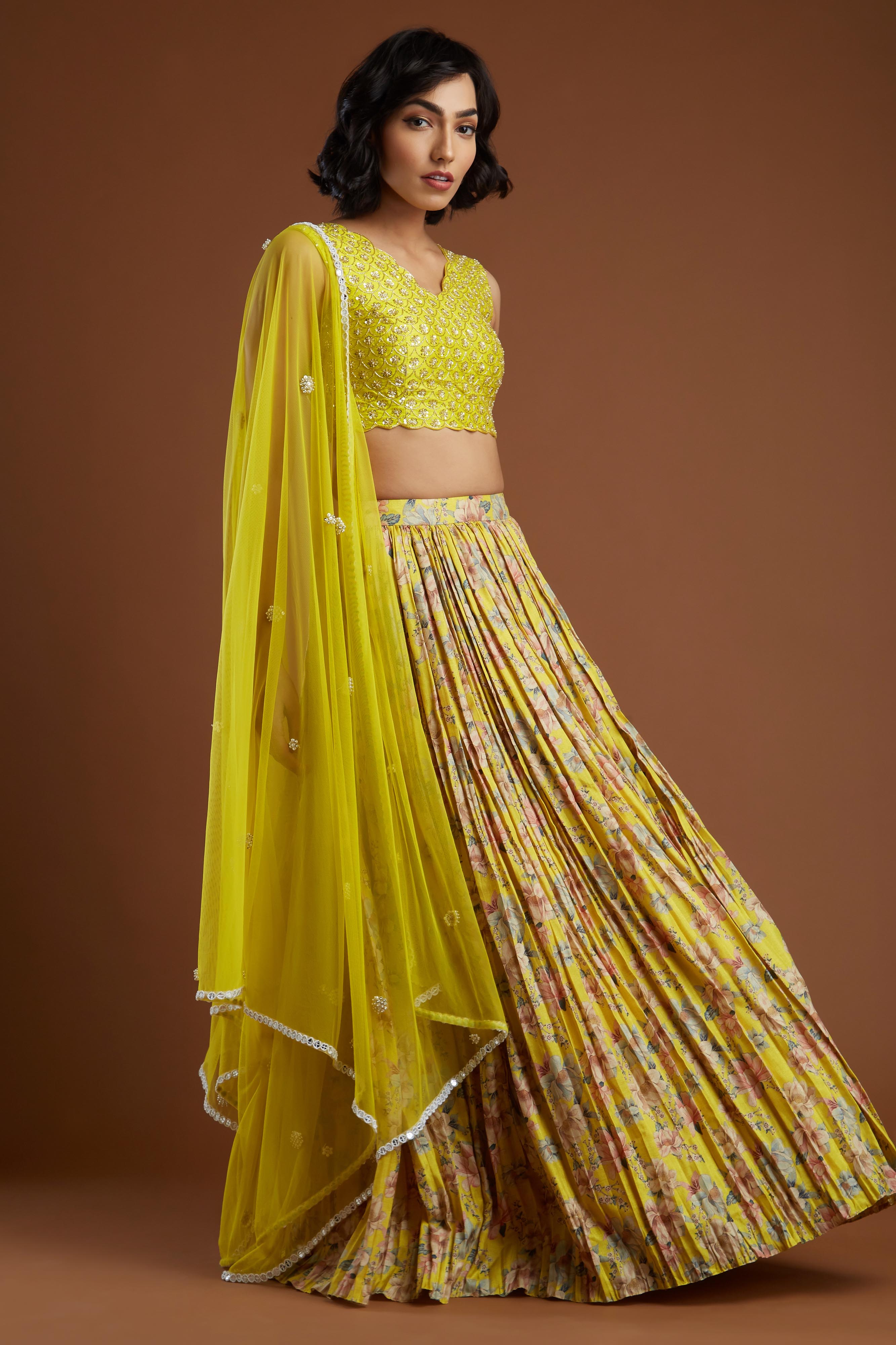 Yellow Scallop Blouse Lehenga