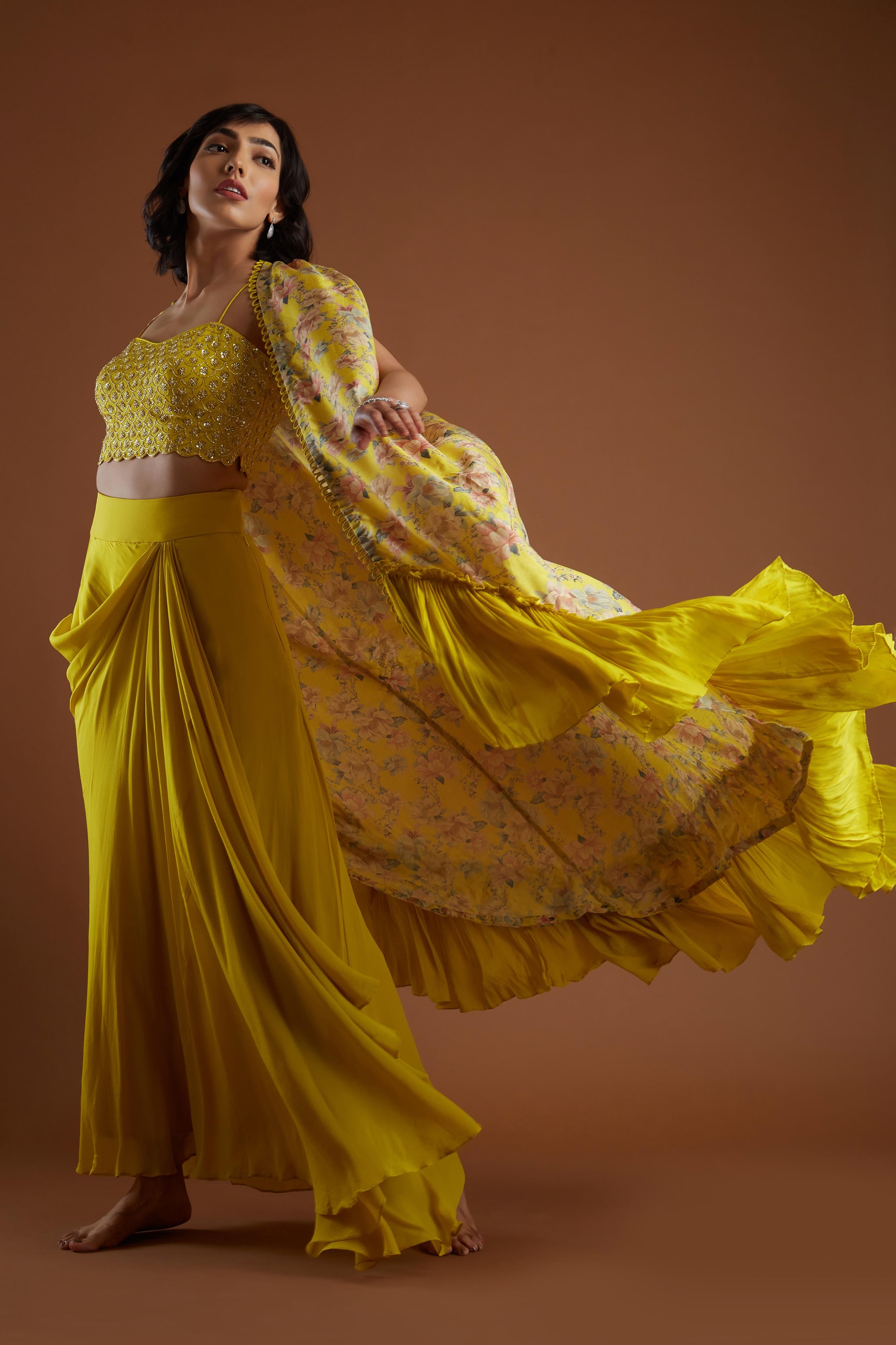 Yellow Drape Skirt Set