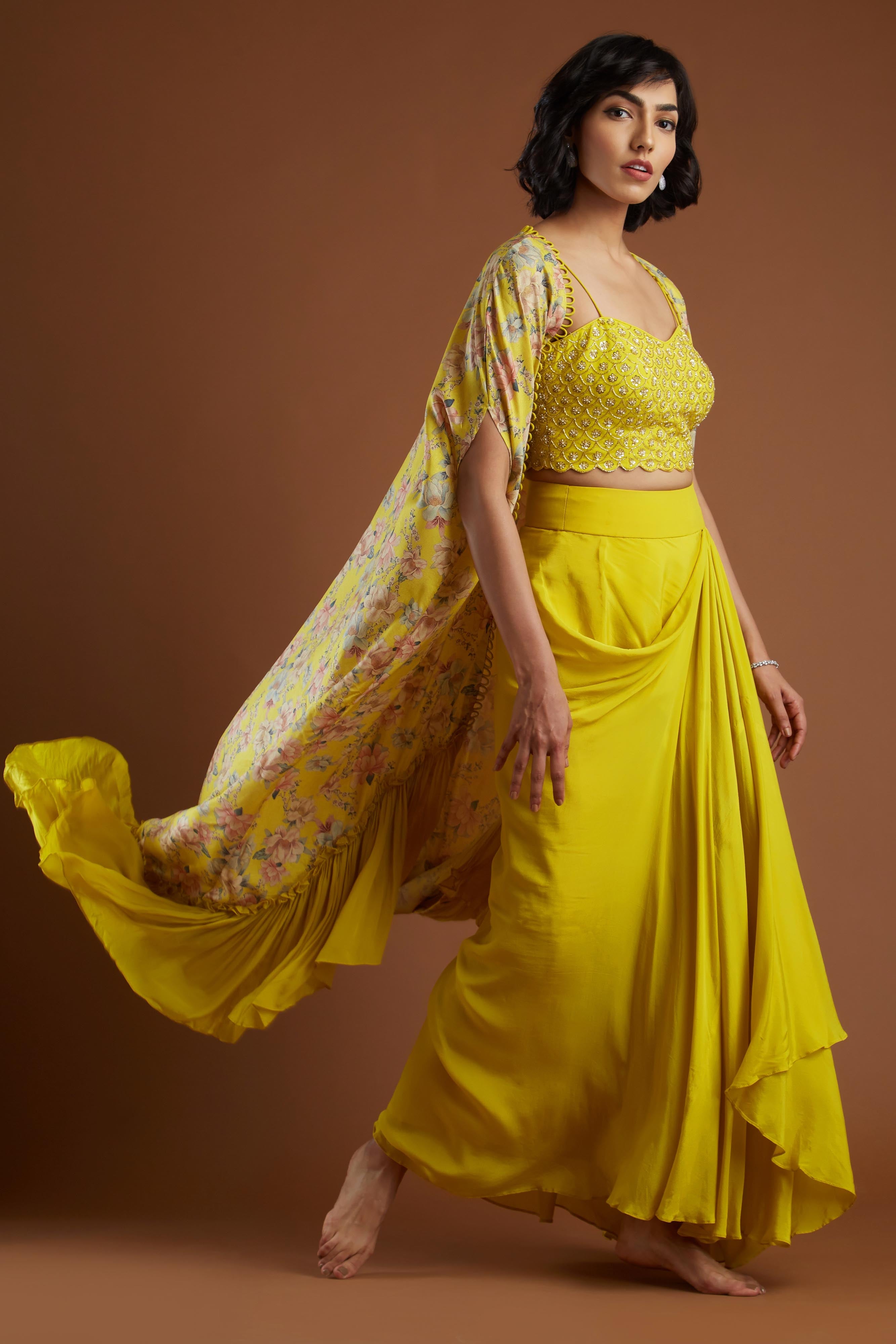 Yellow Drape Skirt Set