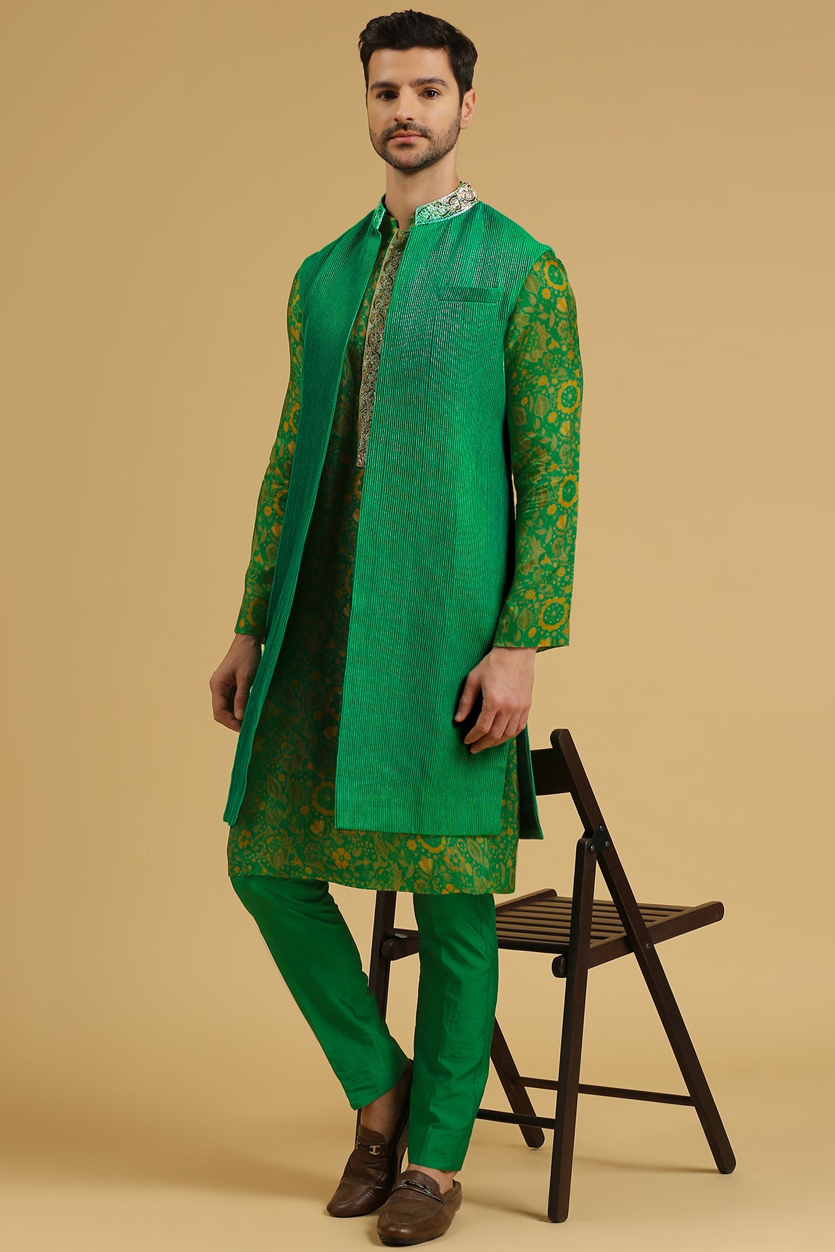 JADE GREEN PRINTED 3 pc KURTA SET