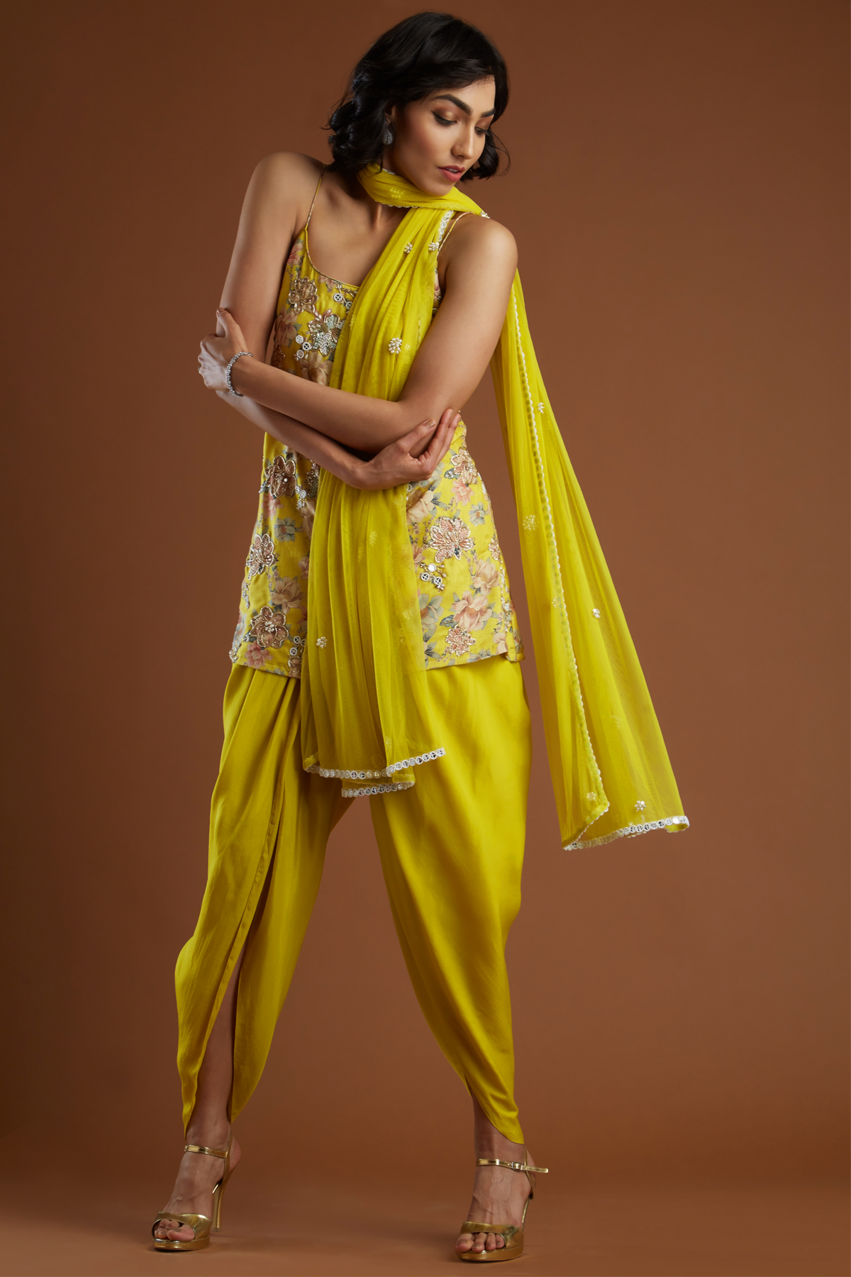 Yellow Tulip Dhoti Set