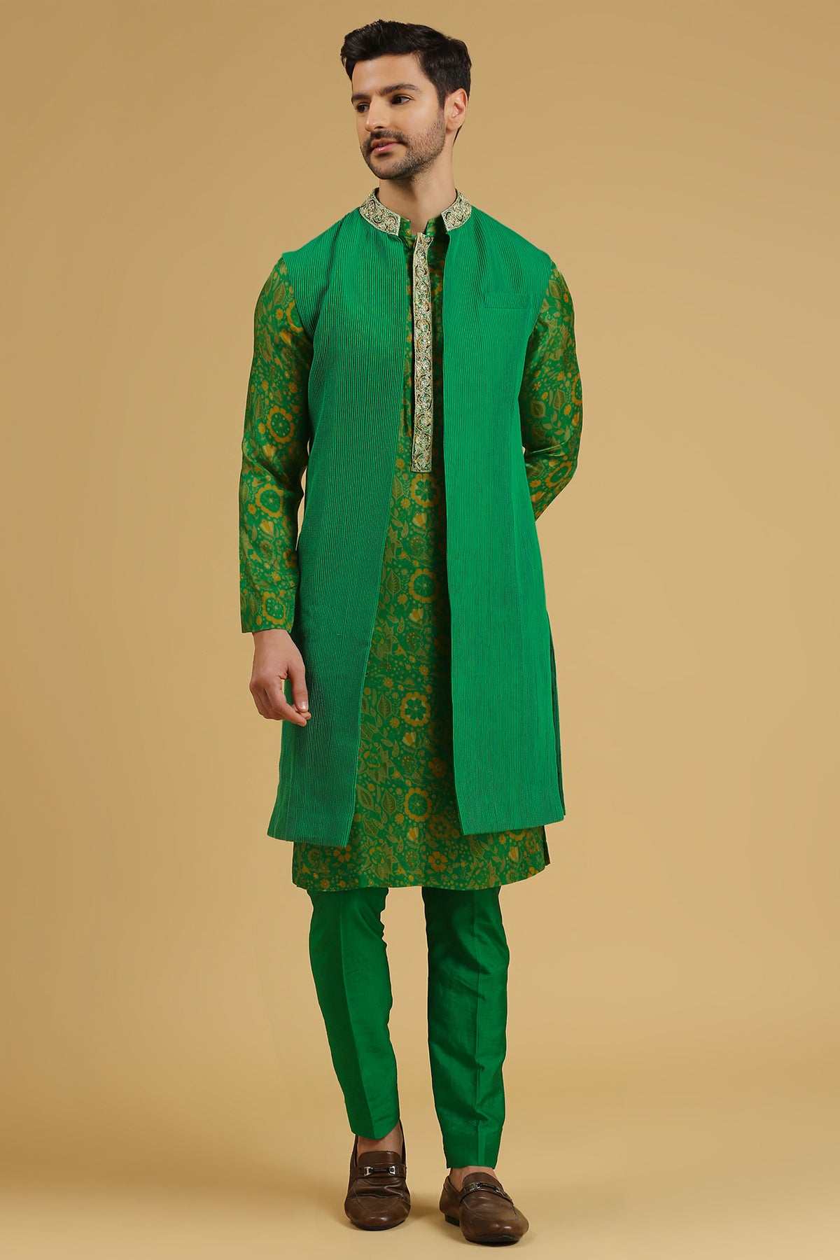 JADE GREEN PRINTED 3 pc KURTA SET