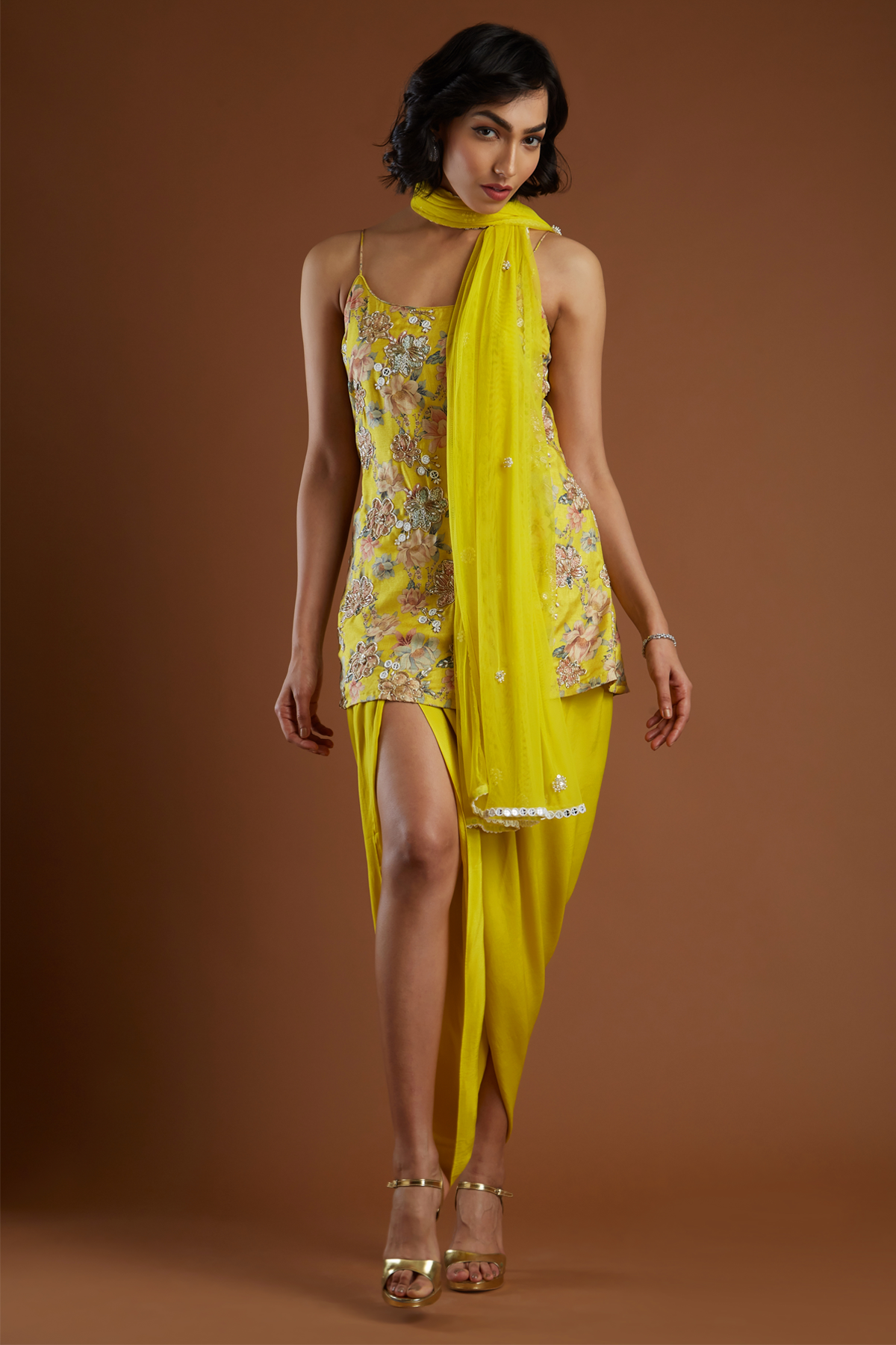 Yellow Tulip Dhoti Set