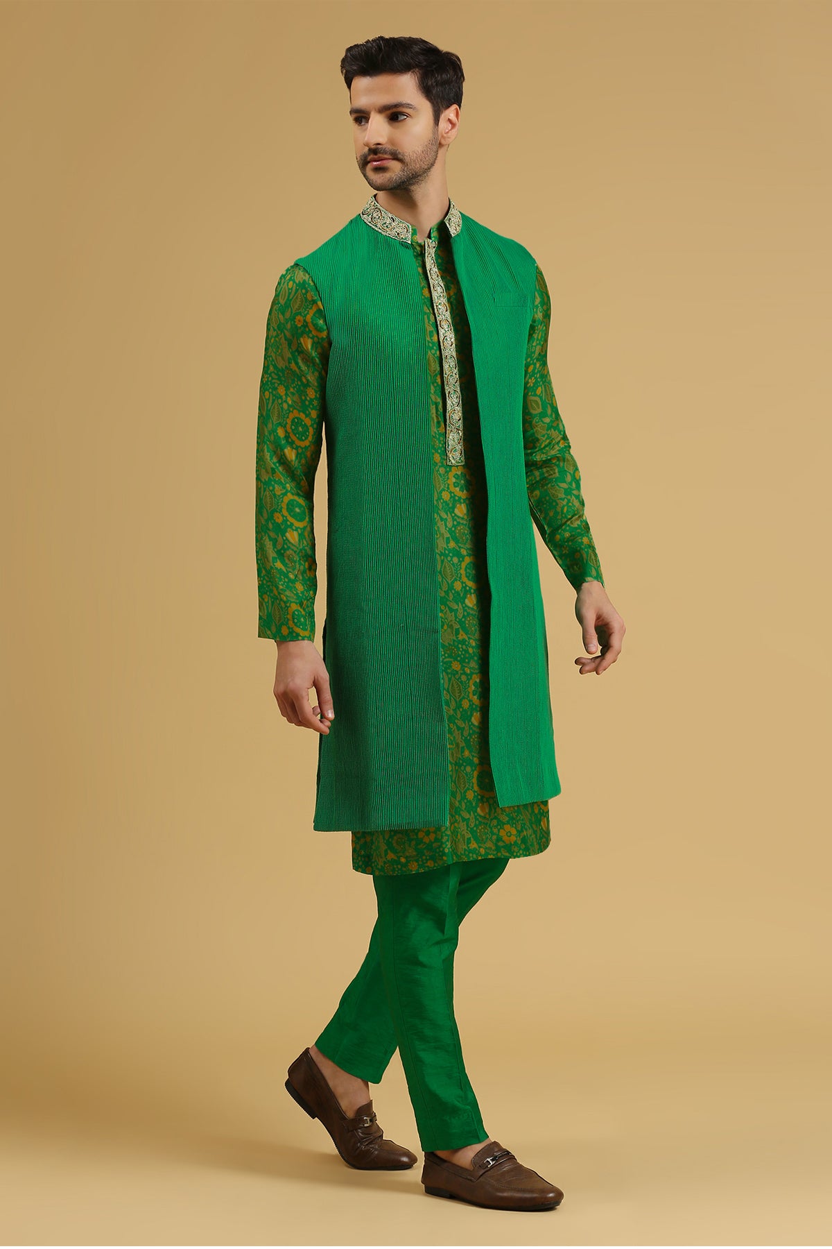 JADE GREEN PRINTED 3 pc KURTA SET